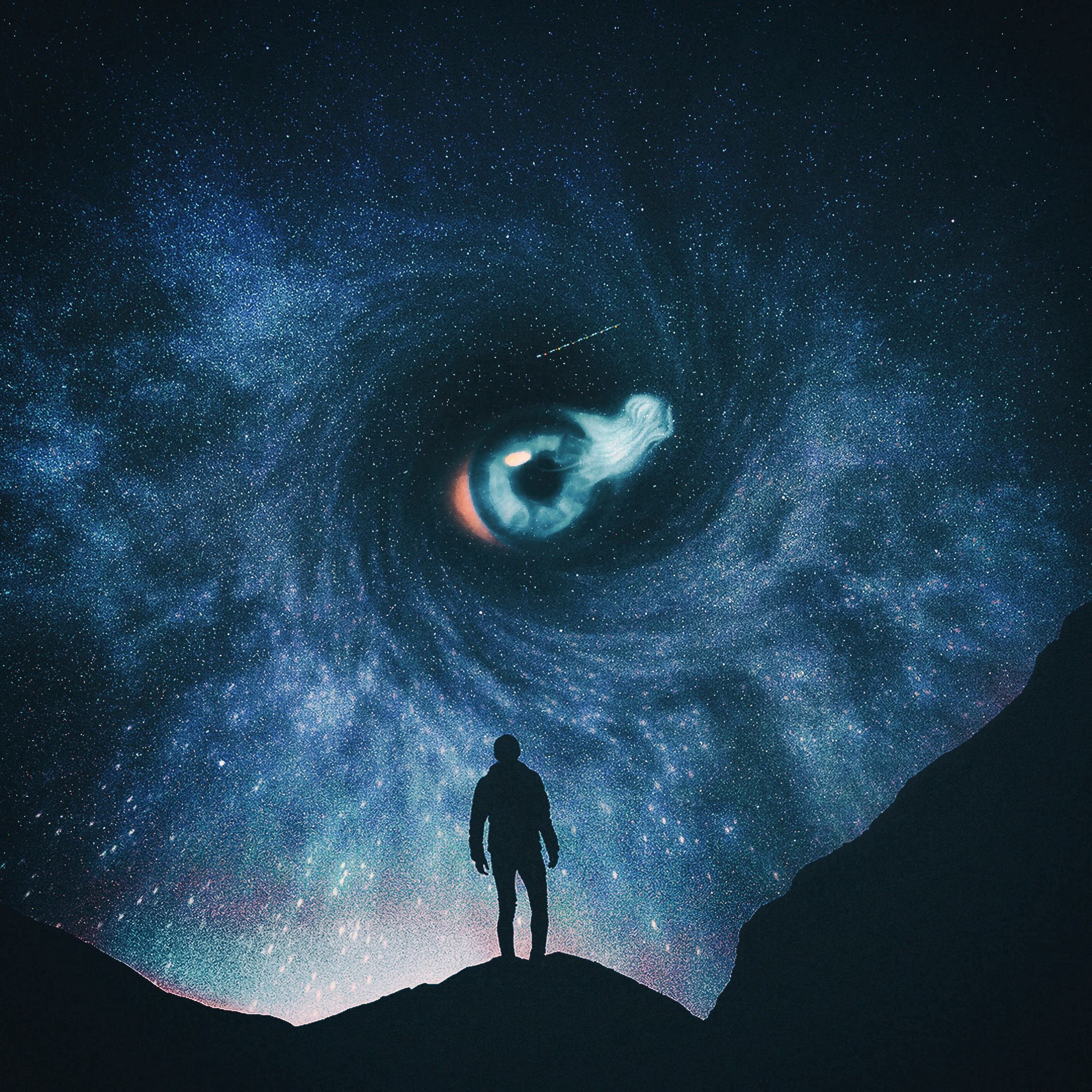2160x2160 Desktop wallpaper: Universe, Alone, Art, Lonely, Loneliness, Eye 4K free download for PC. 64016