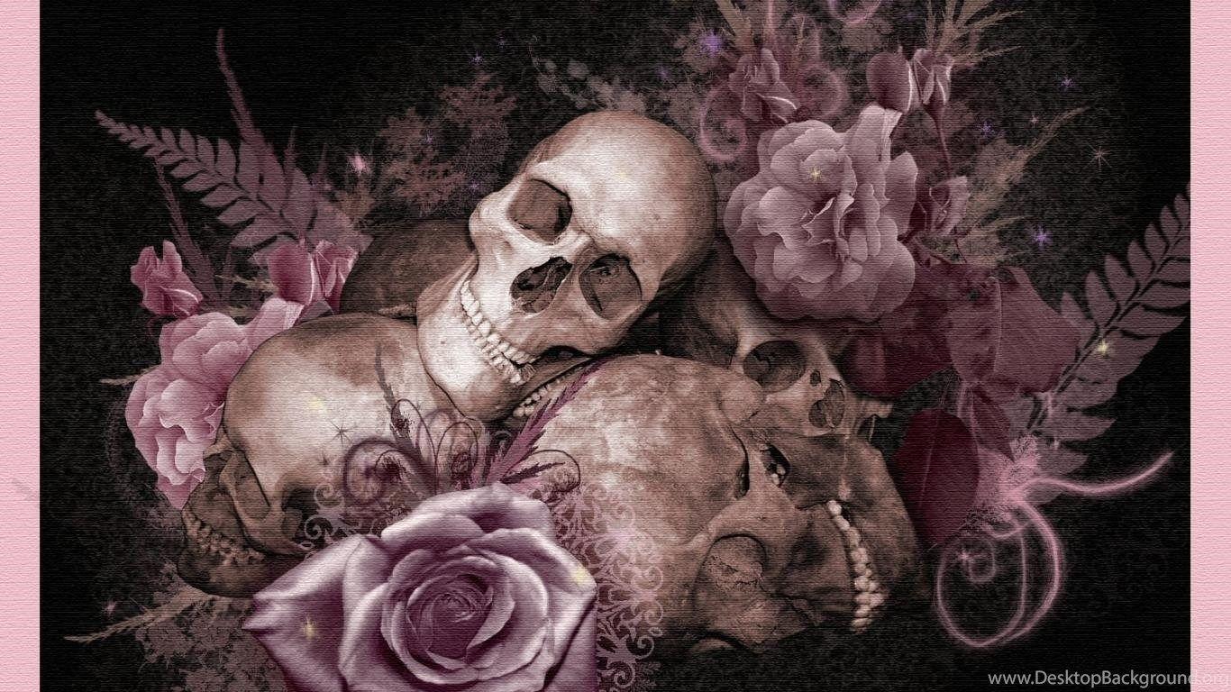 1366x768 Skulls And Roses Abstract Nonsense HD Wallpaper Desktop Background