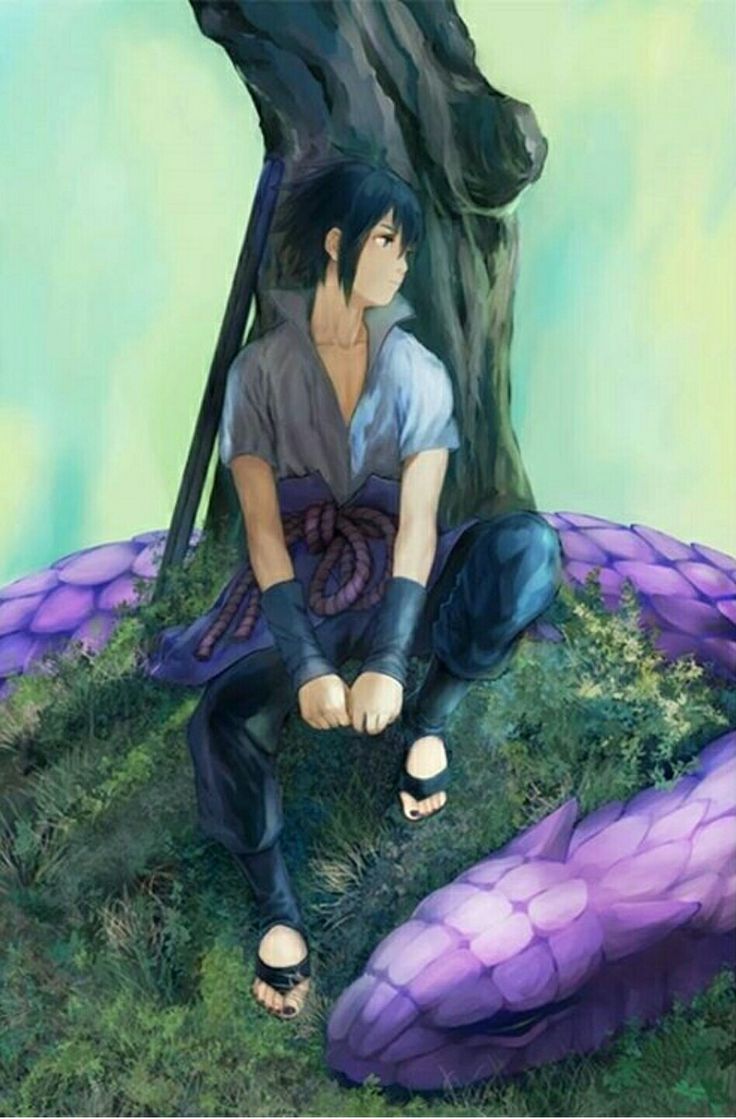 736x1119 Uchiha Sasuke, snake, tree, sleeping; Naruto