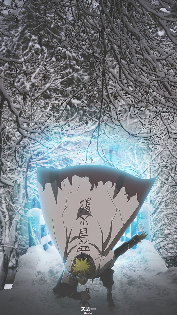 736x1308 1080P free download. Namikaze Minato, anime, bridge, forest, naruto, nature, hop, snow, trees, HD phone wallpaper