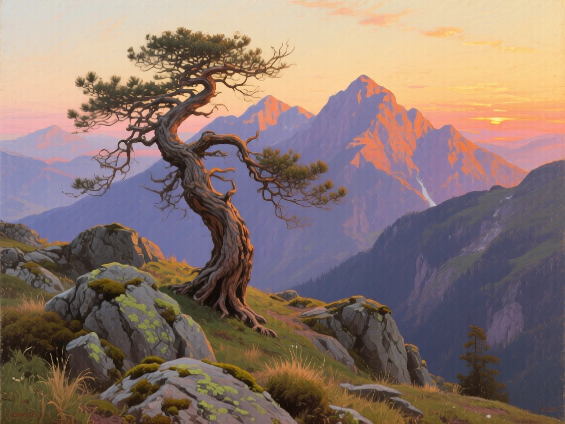 1152x864 Painting • Realism) Solitary Wind Bent Pine