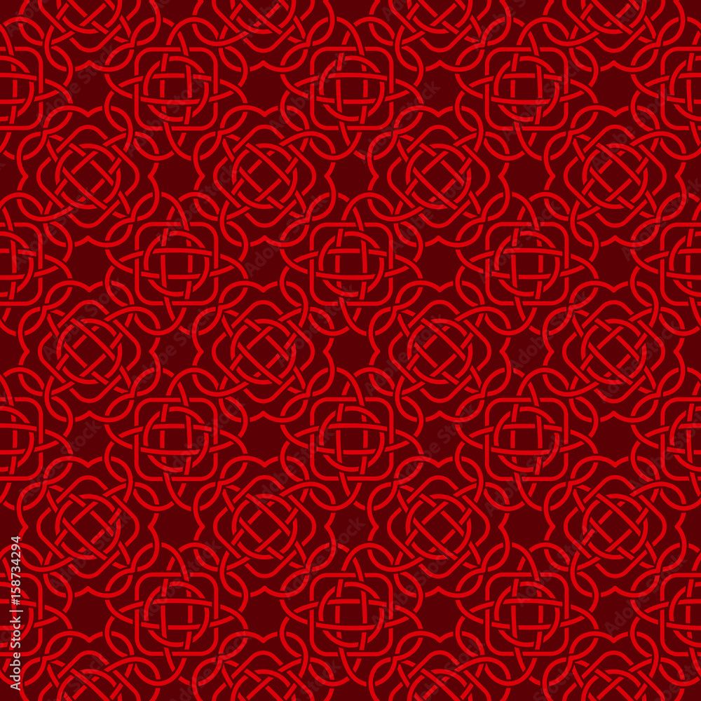 1000x1000 Celtic seamless pattern in Medieval style. Red tangle on dark background. Endless repeat backdrop, texture, wallpaper. Stock vector Stock Vector