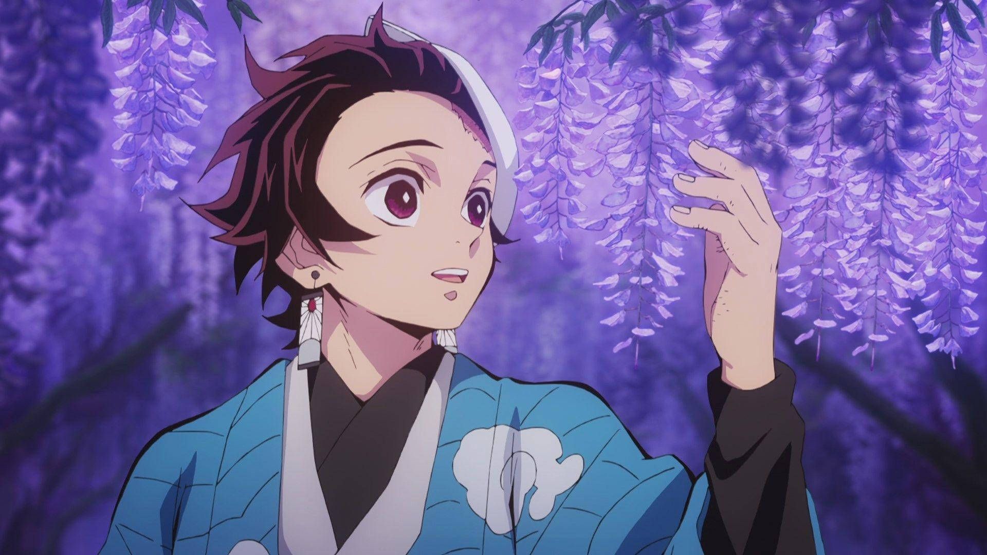 1920x1080 Download Tanjiro Kamado With Purple Flowers Wallpaper