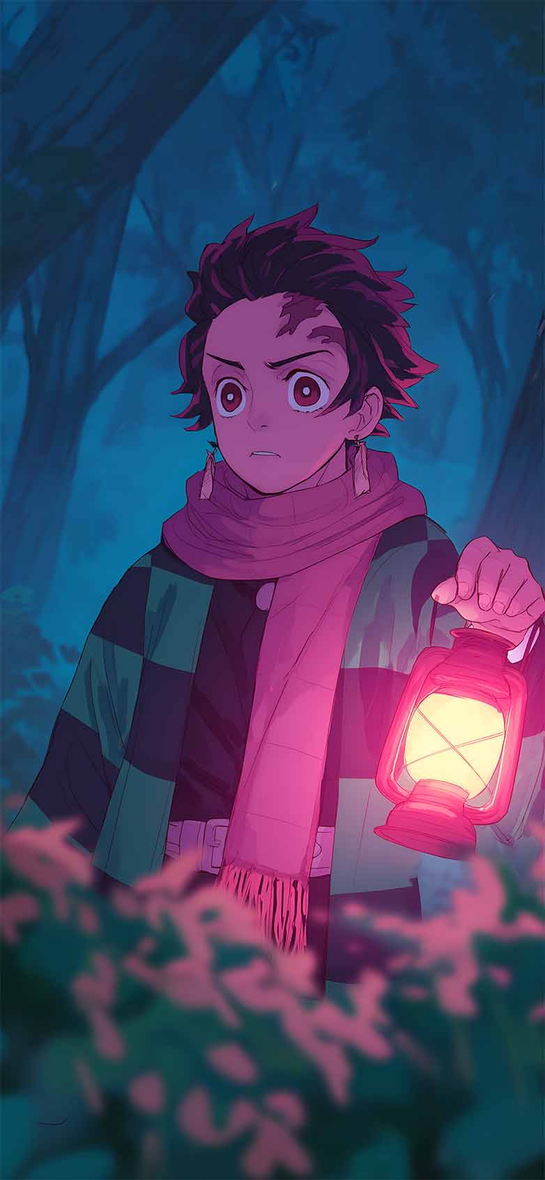 782x1692 Aesthetic Anime Tanjiro Kamado Lantern Glow Wallpaper iPhone