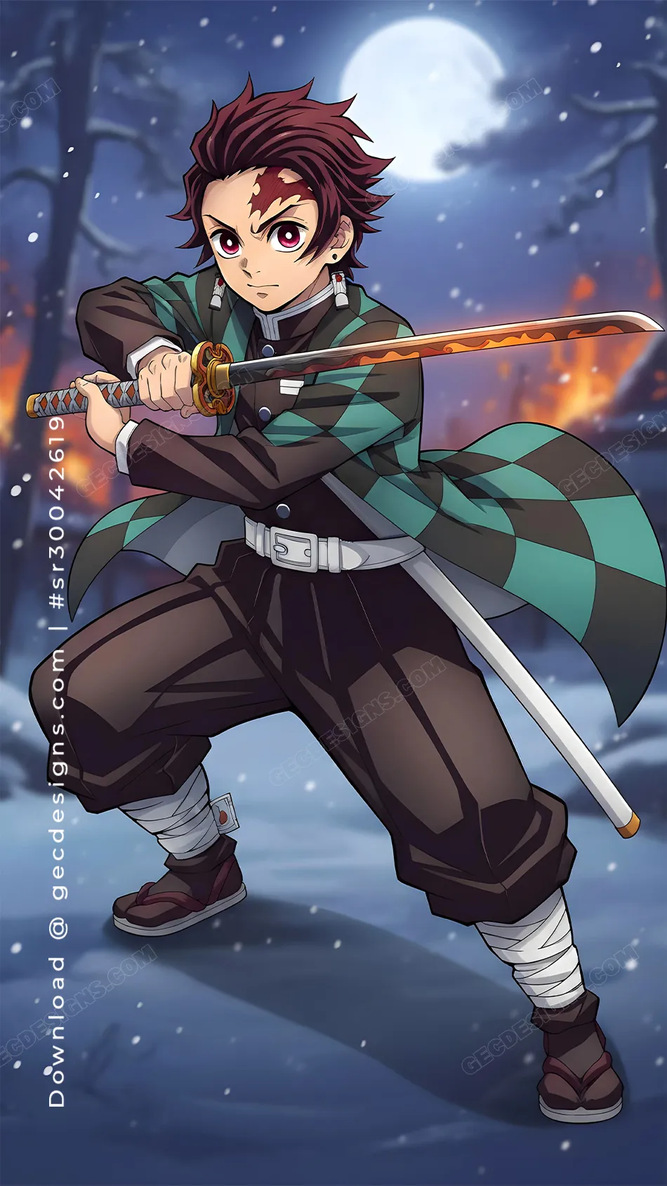 950x1689 HD Tanjiro Winter Anime Wallpaper for iPhone Lock Screen: Free & Premium Creative Assets
