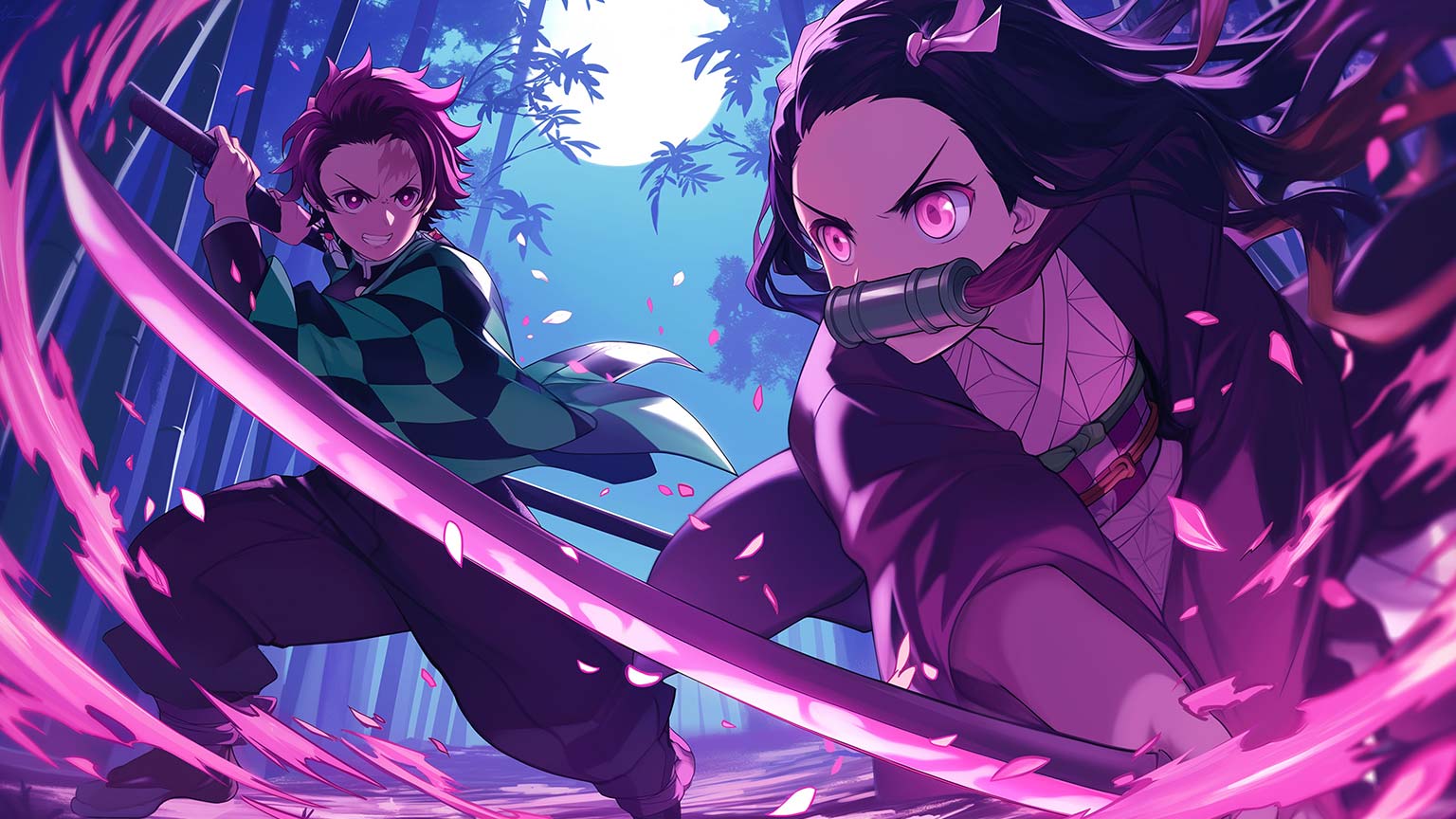 1536x864 Demon Slayer Tanjiro Nezuko Fighting Desktop Wallpaper in 4K