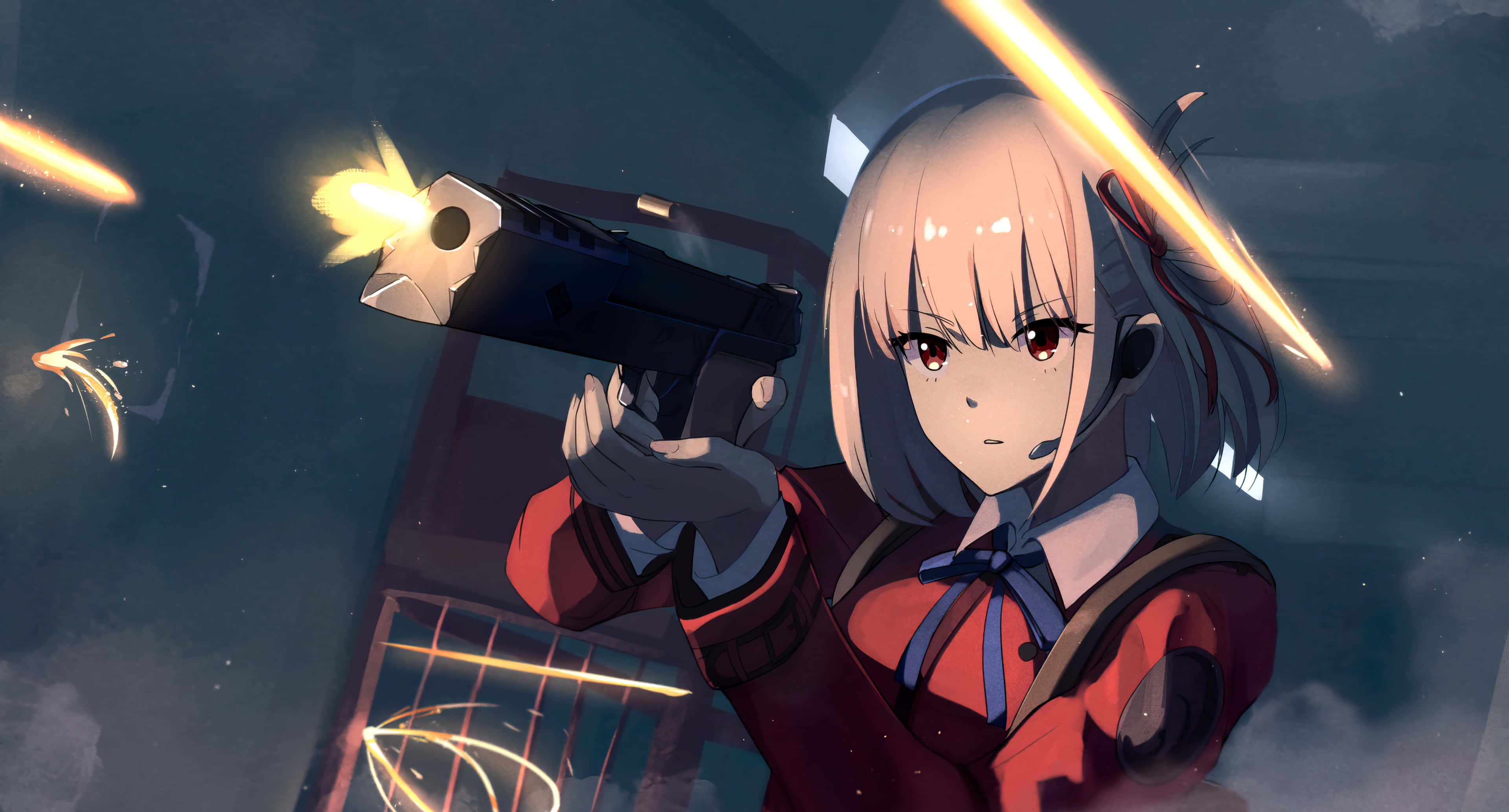 3838x2067 Download Lycoris Recoil Anime Gunfire Wallpaper