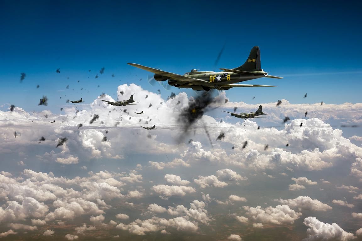 1152x768 F L I G H T A R T W O R K S. B 17s Taking Flak Art Prints And Canvas Prints