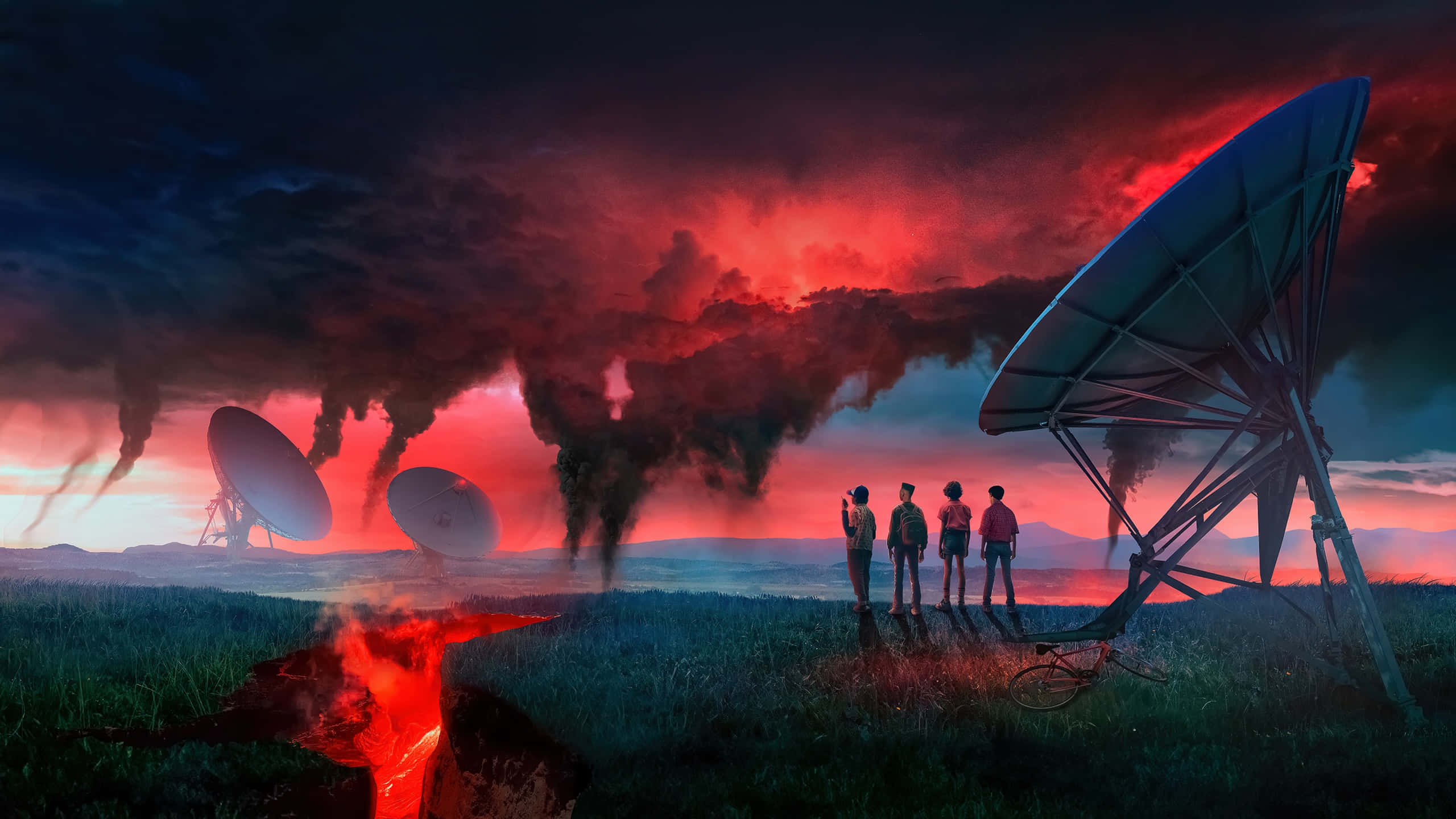 2560x1440 Download Stranger Things Red Sky Satellite Dish Wallpaper