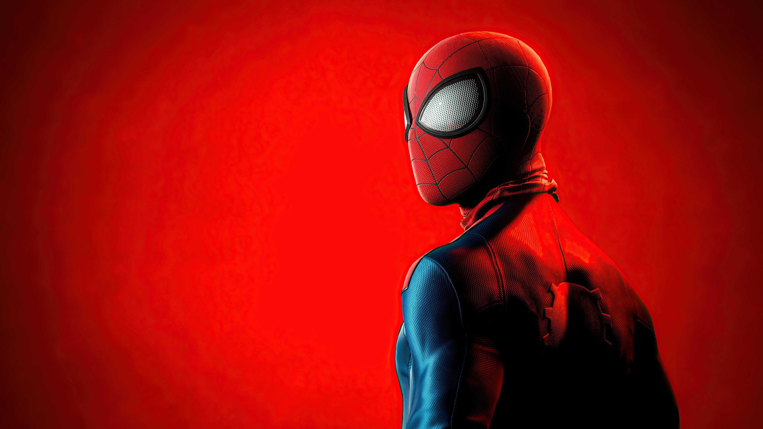 2560x1440 Spider Man Costume Red Background 4K 5K HD Marvel's Spider Man Miles Morales Wallpaper