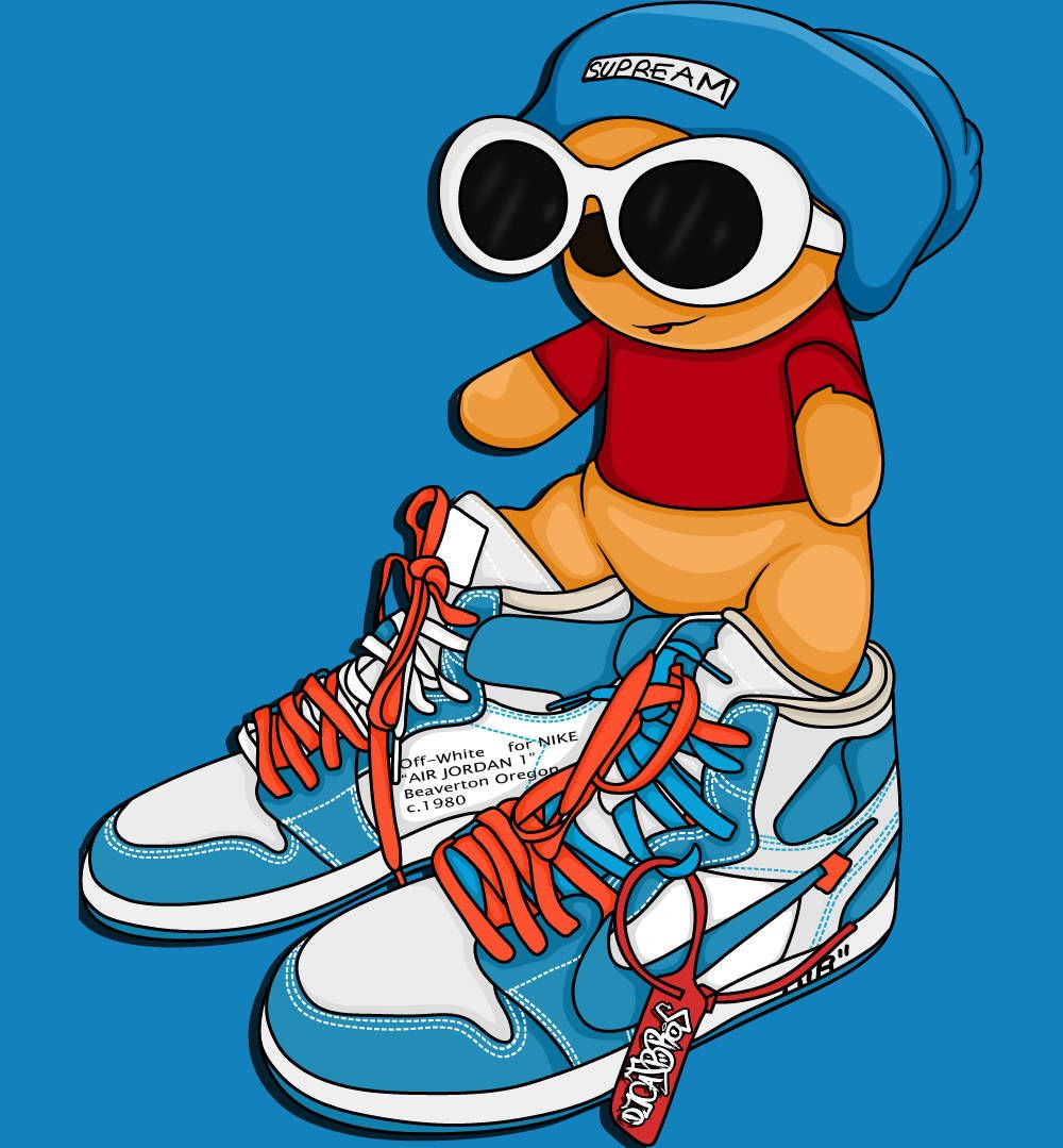 1000x1079 Download Cartoon Jordan Shoes UNC Winnie The Pooh Wallpaper