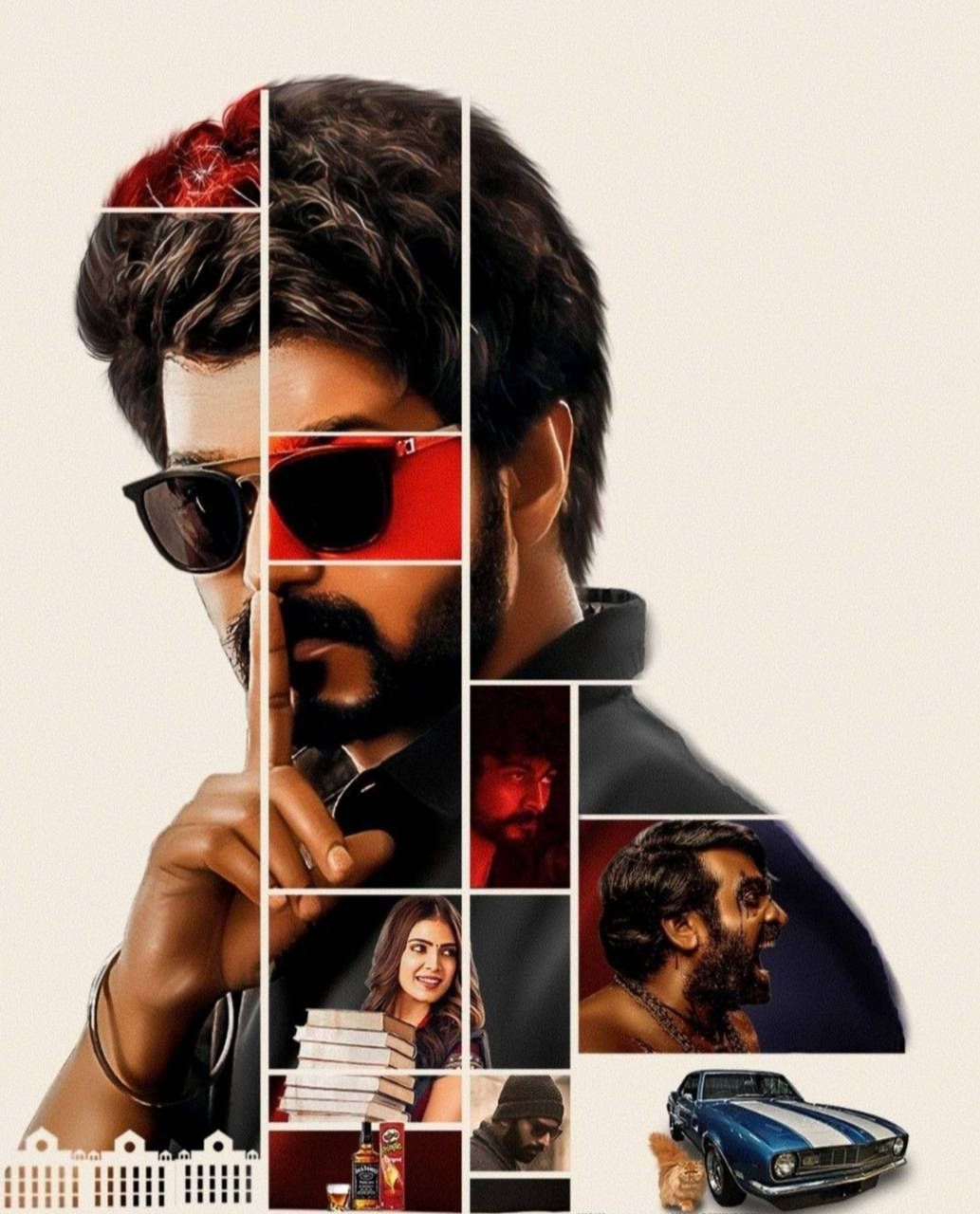 1033x1280 Download Master Vijay 4K Mosaic Poster Wallpaper