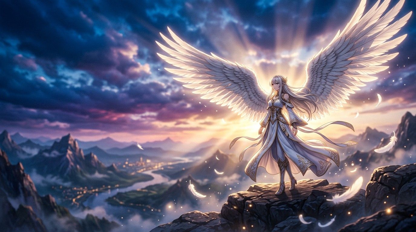 1376x768 Download Heavenly Maiden Soars Image, Girl, Flying