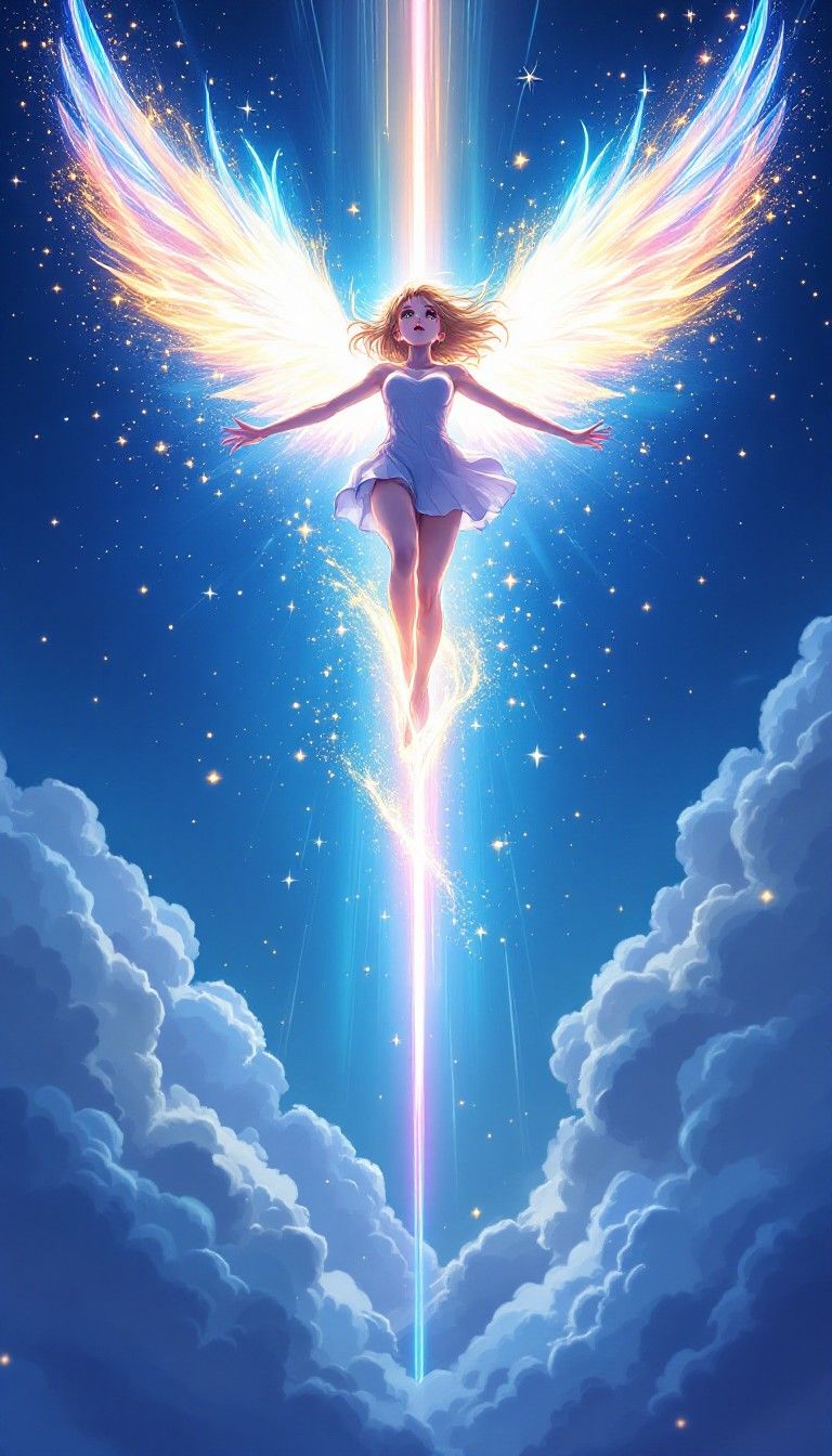 768x1344 Download Heavenly Maiden Soars Image, Girl, Flying