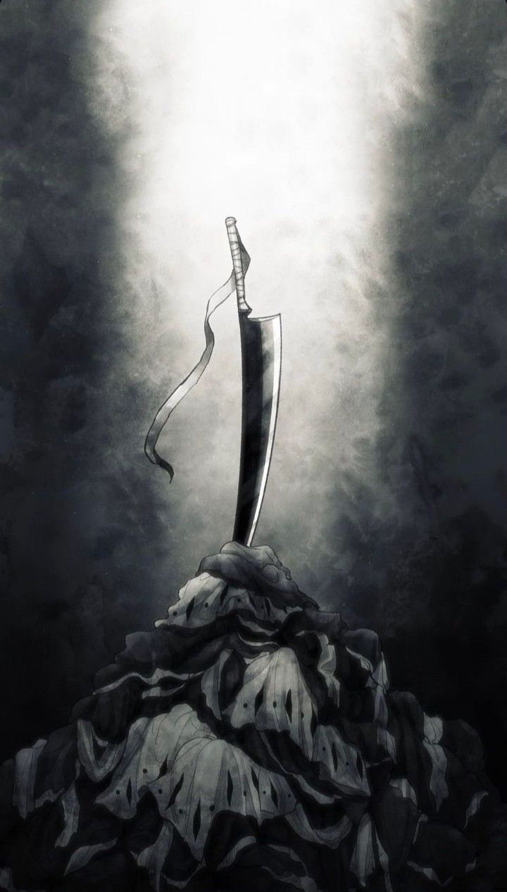 720x1266 Knife Sticking Out of Rocks Under Cloudy Sky. Bleach swords, Tensa zangetsu, Ichigo kurosaki wallpaper
