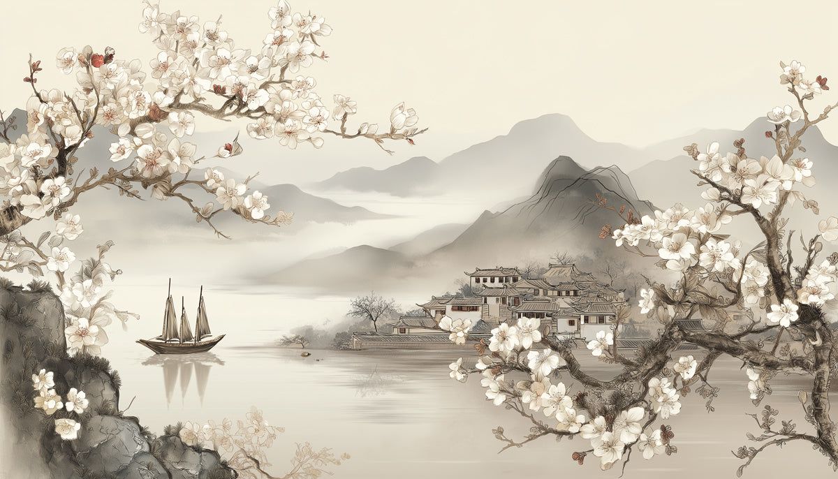1200x686 Chinese Plum Blossom Landscape Mural Wallpaper