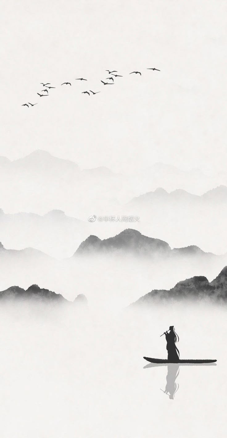 736x1419 Chinese ink wash landscape. Chinese wallpaper black and white, Asian ink landscape painting, Cool nature