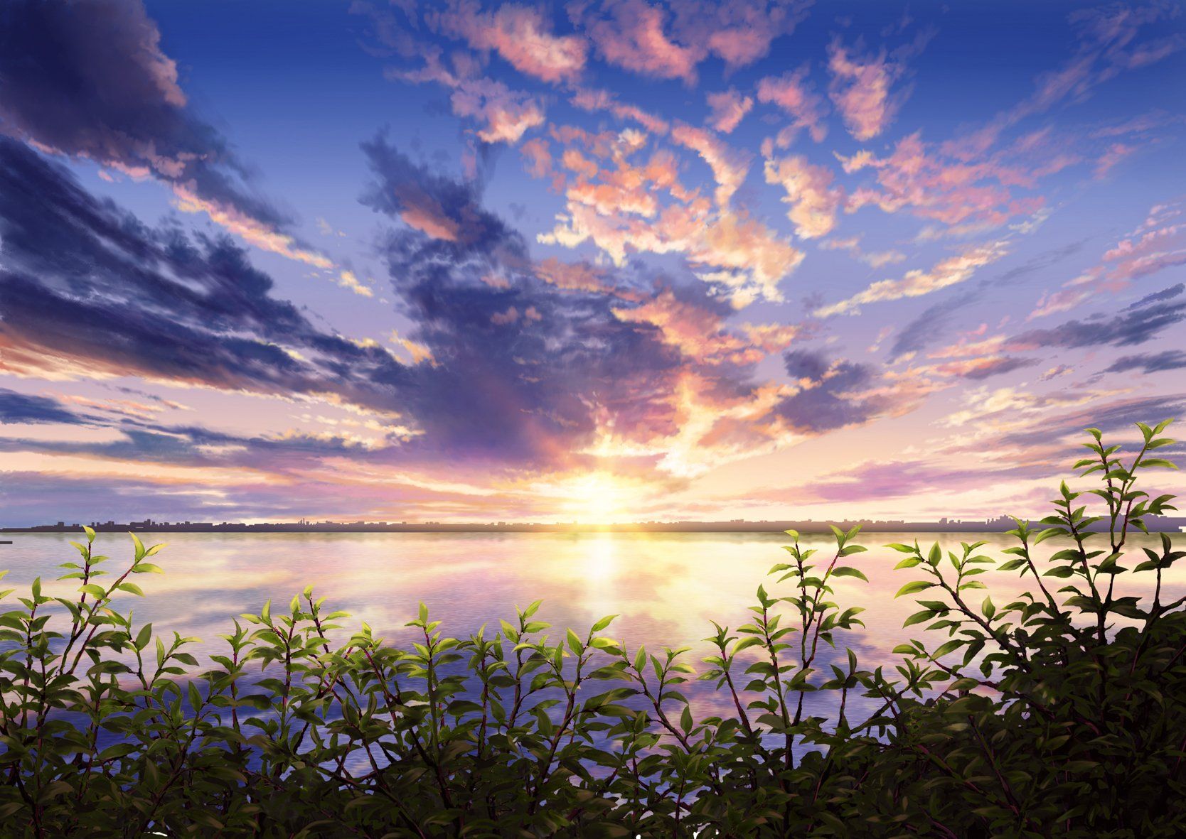 1668x1181 Serene Sunset Anime Landscape HD Wallpaper by さき (pixiv)x1181