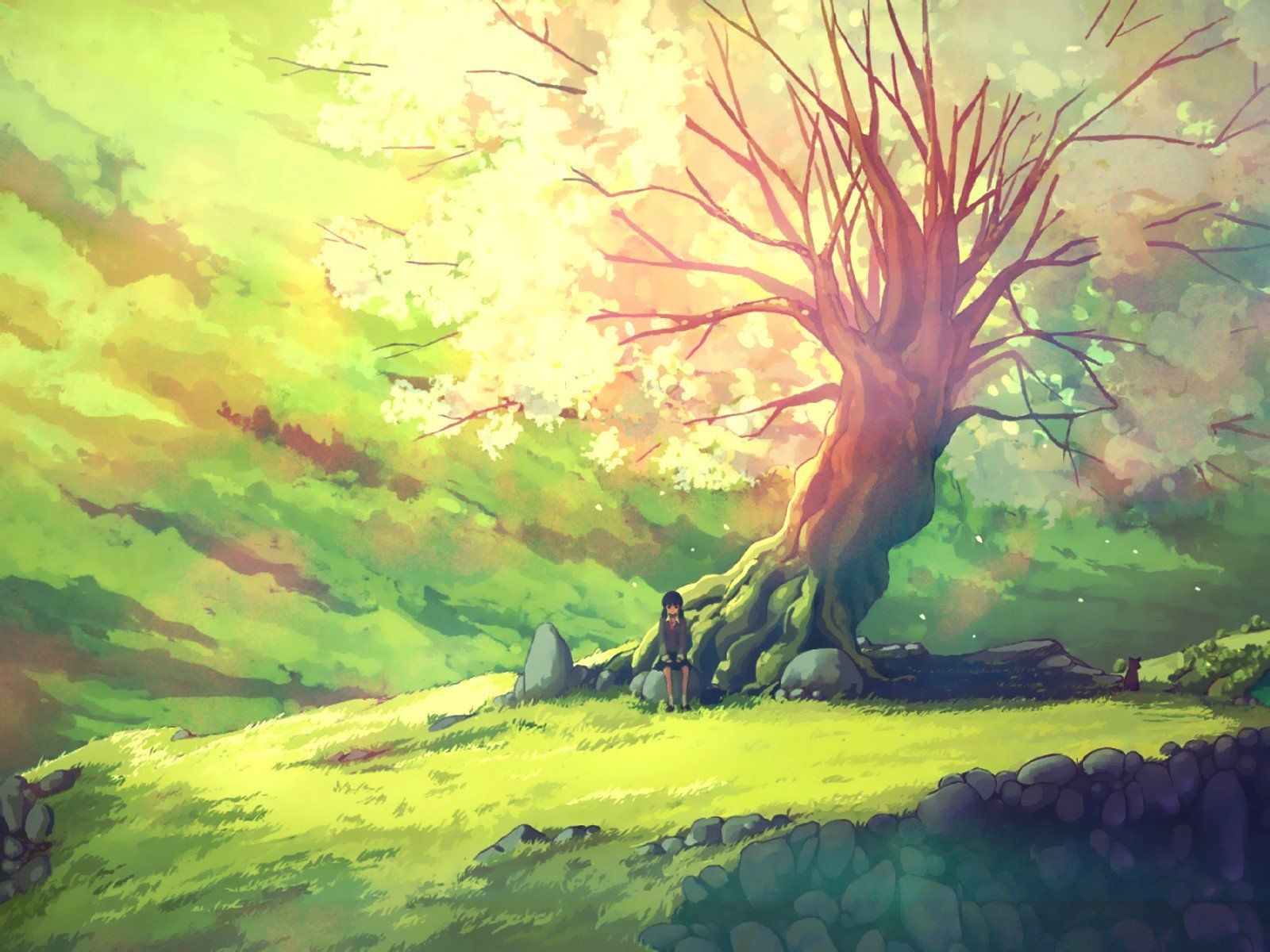 1600x1200 nature, Trees, Scenic, Anime, Girls Wallpaper HD / Desktop and Mobile Background