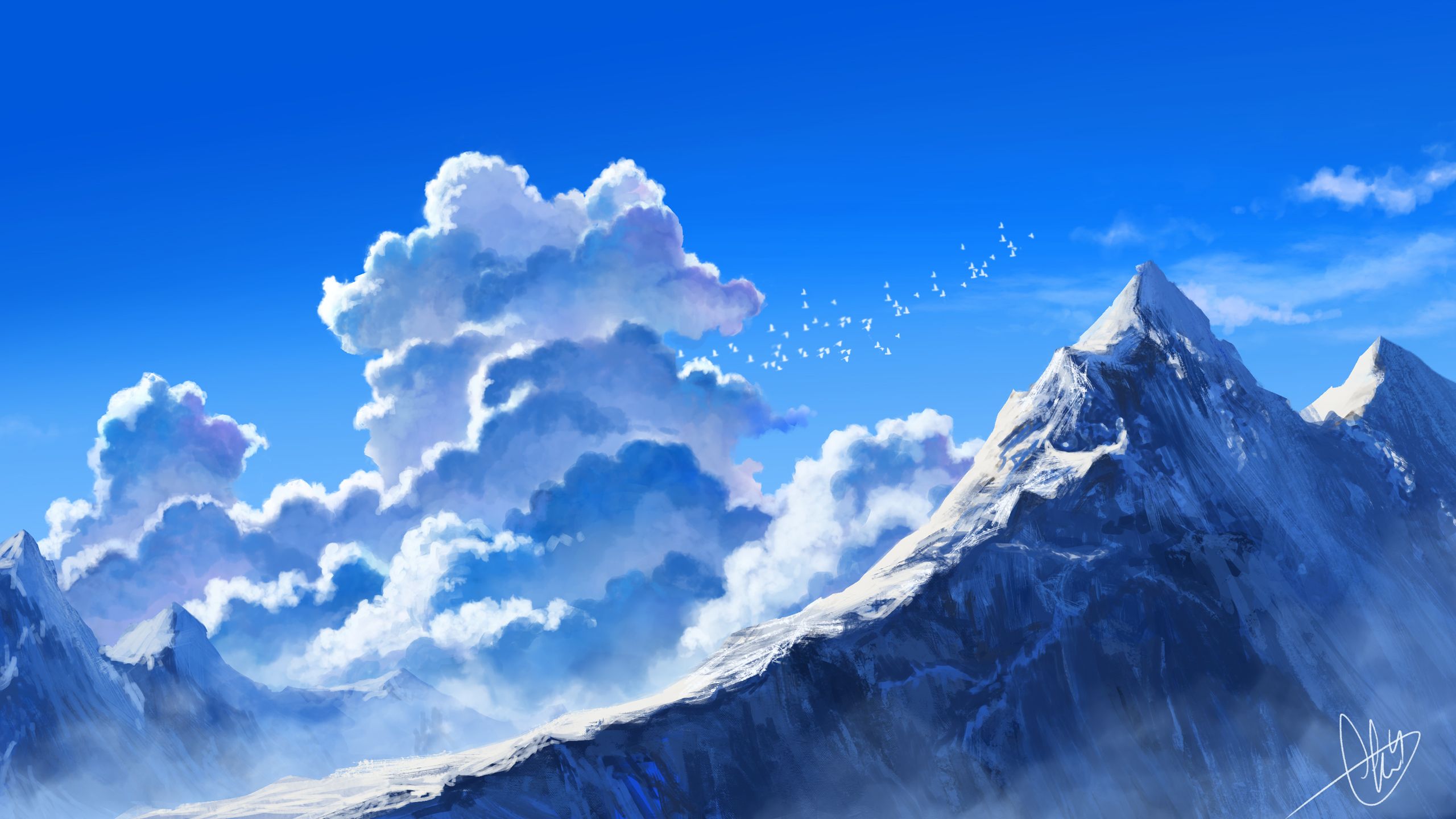 2560x1440 Anime Mountain Scenery Nature Blue Sky HD Anime Wallpaper