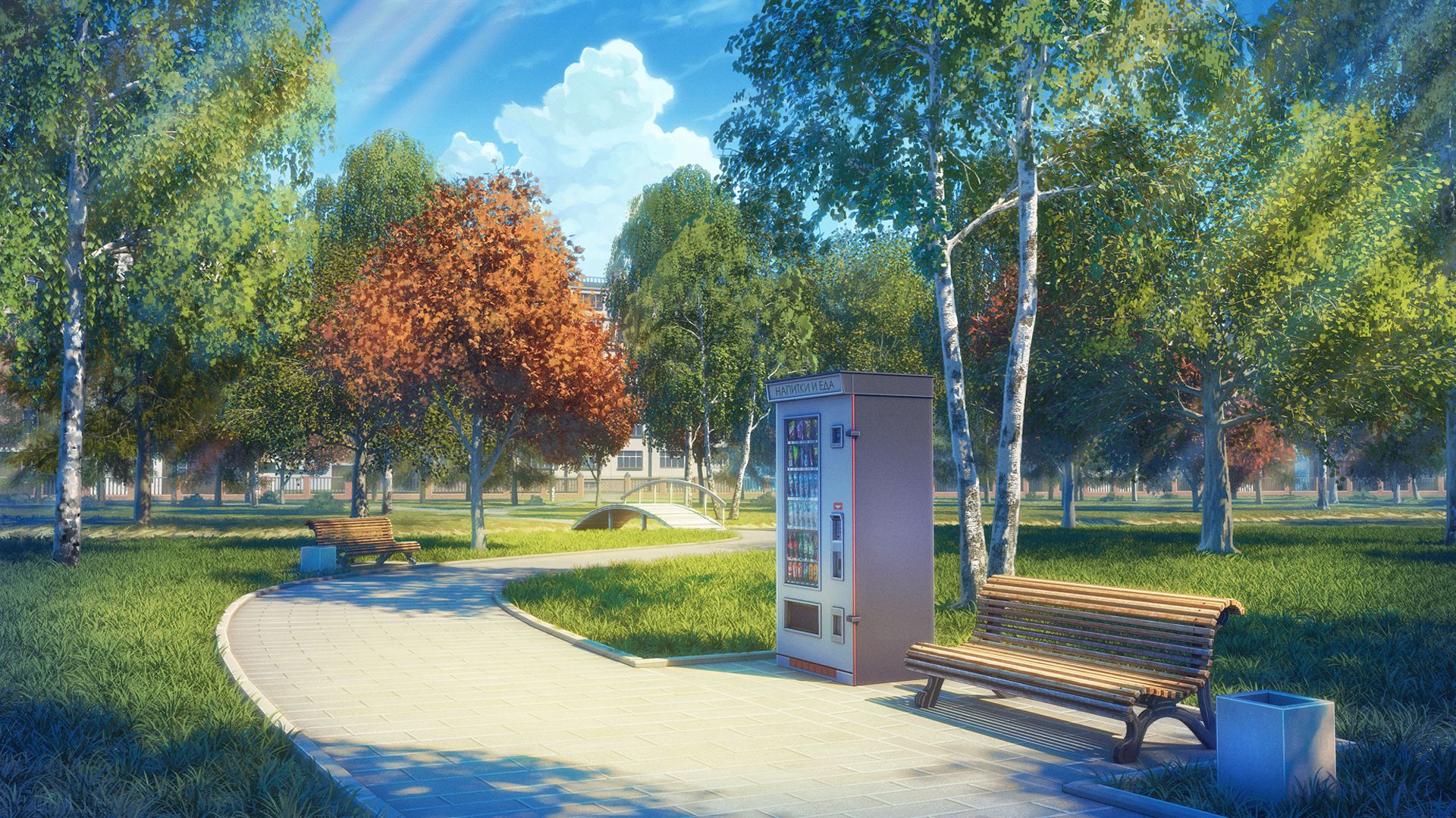 1920x1080 Anime Landscape Nature Autumn Fall Green Trees HD Anime Wallpaper
