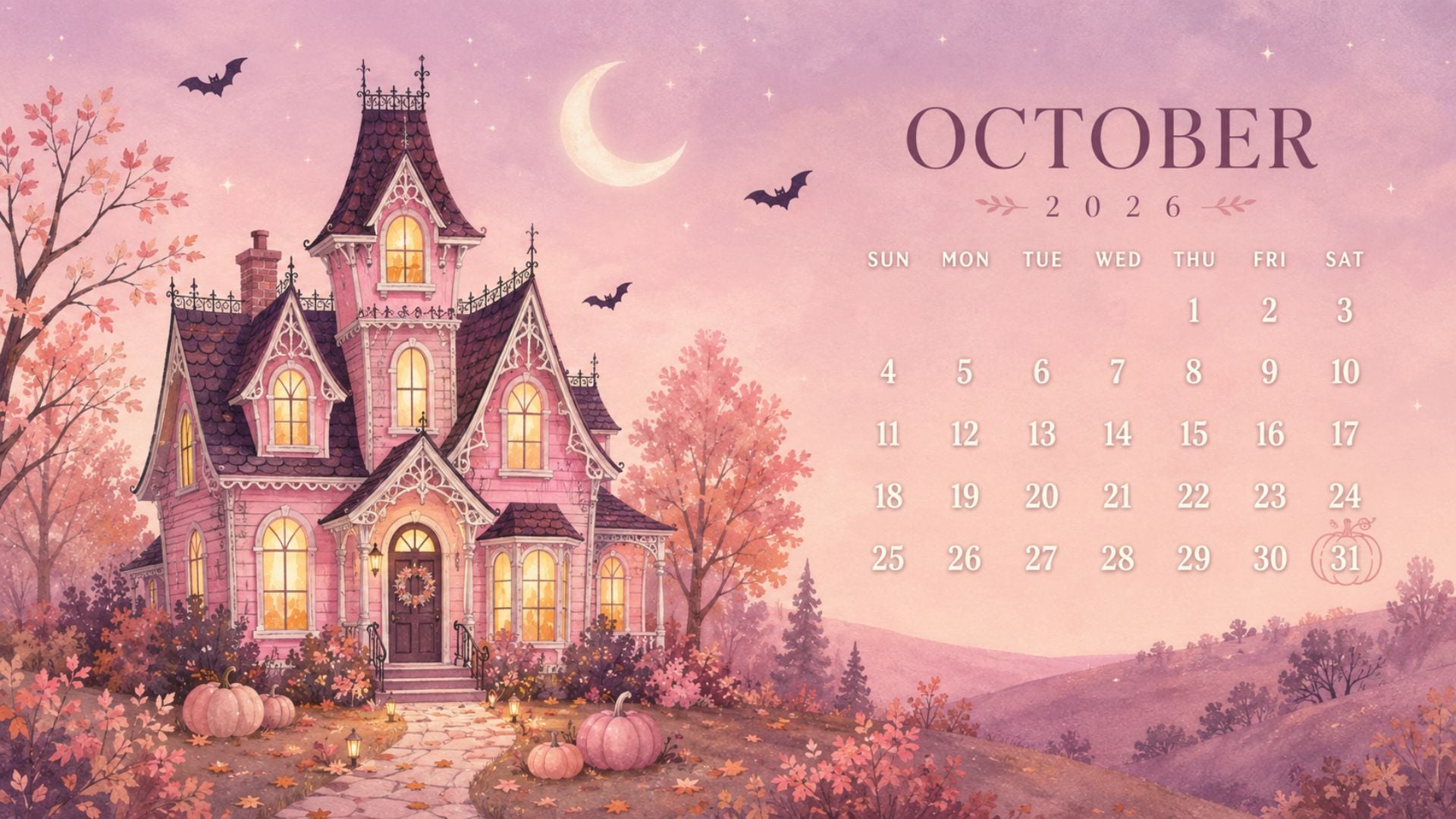 1920x1080 Free October 2026 Desktop Calendar Background