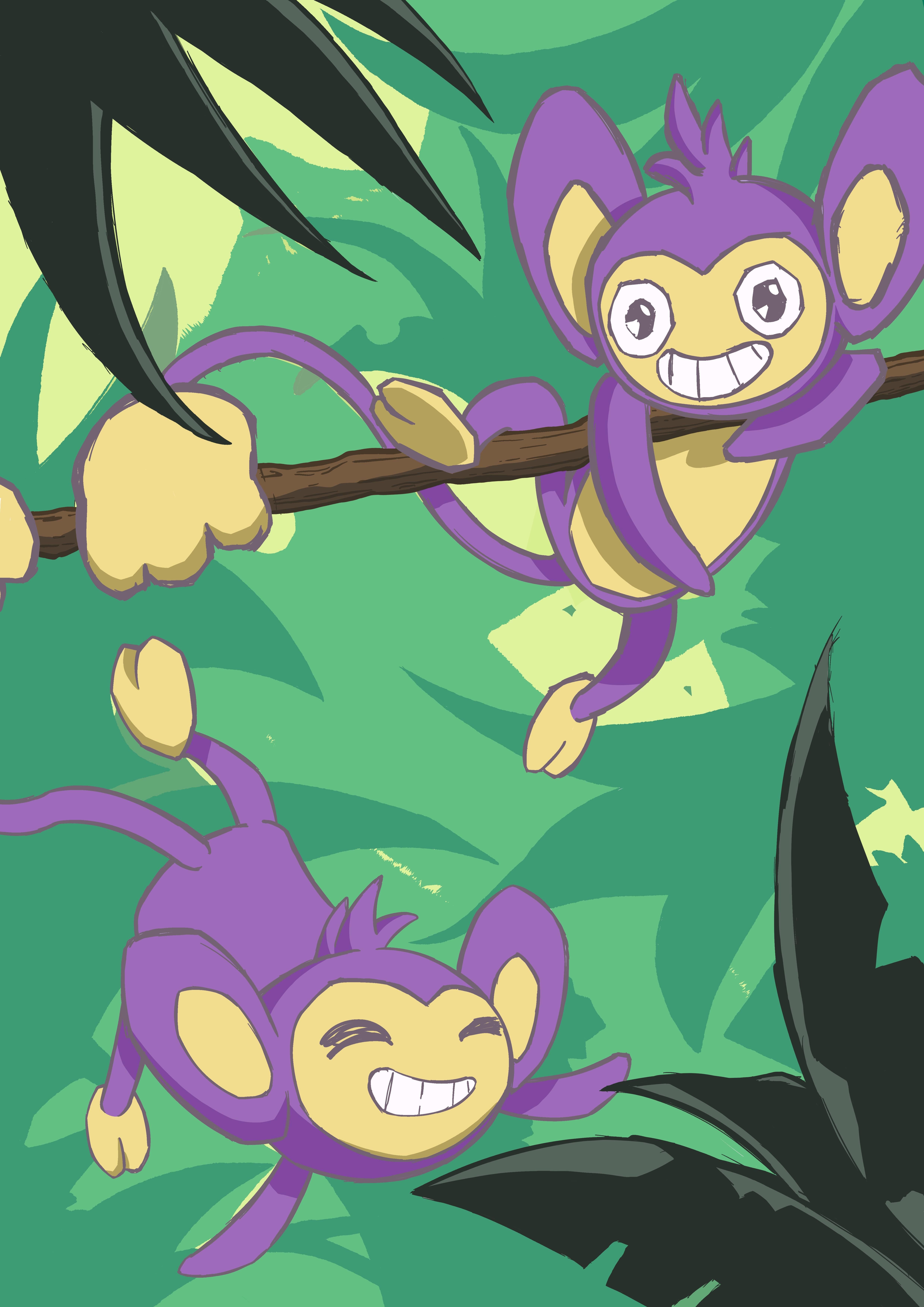 4961x7016 Two Aipom in the Grove
