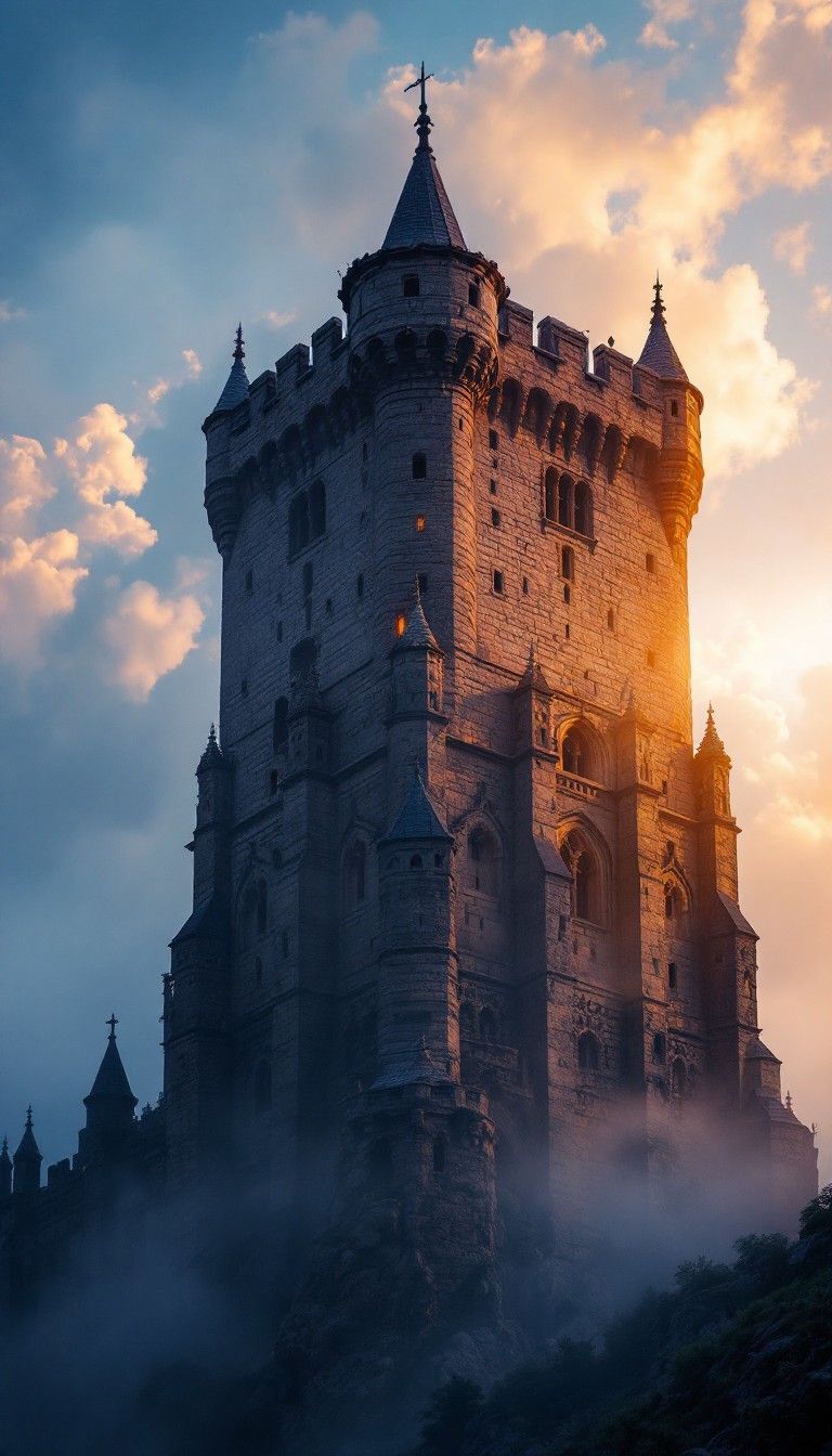 768x1344 Download Misty Castle Tower Image, Tower, Medieval