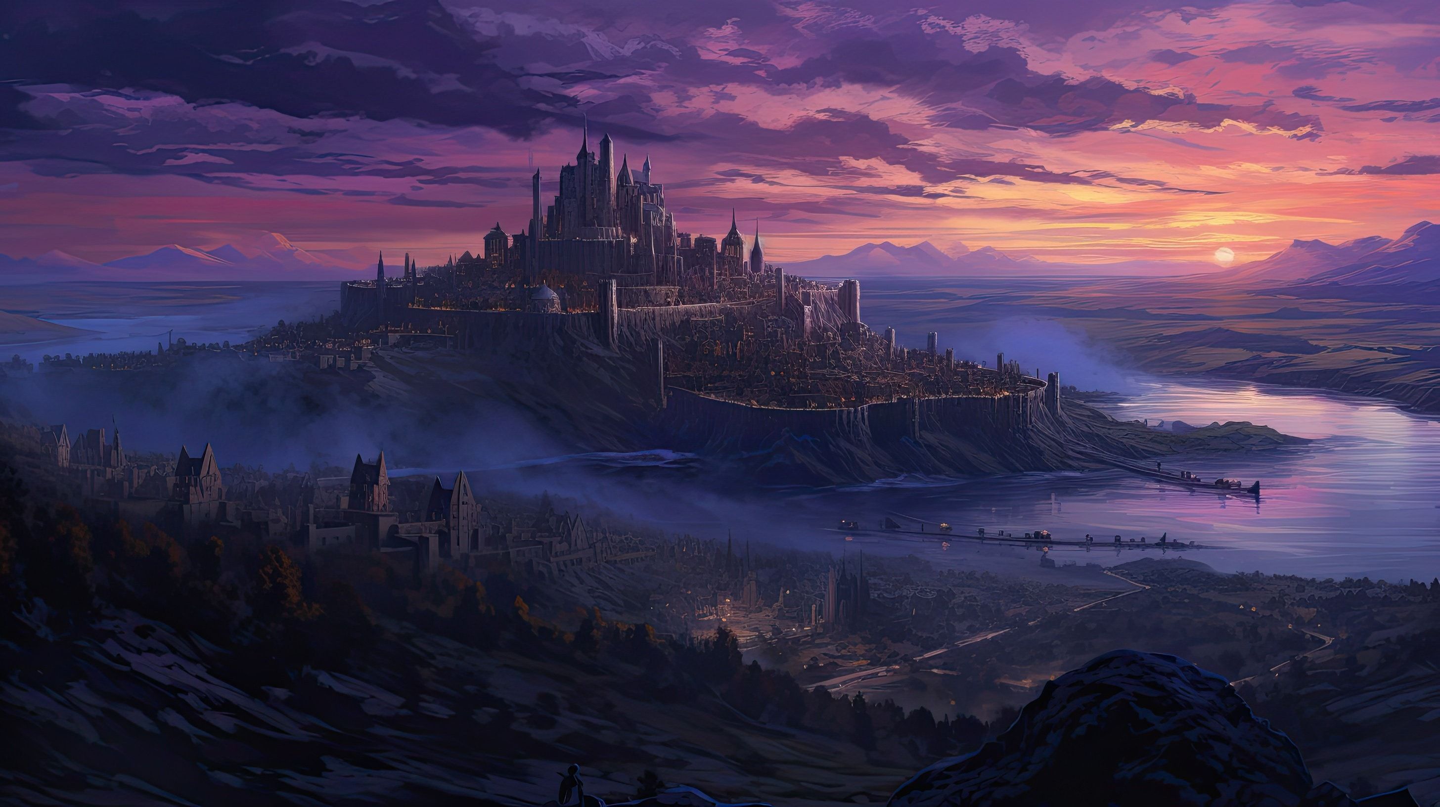 2912x1632 DND Castle Landscape Printable Mobile & Desktop Wallpaper Bundle, Digital Paper, Dungeons and Dragons RPG Custom Art, Instant Download