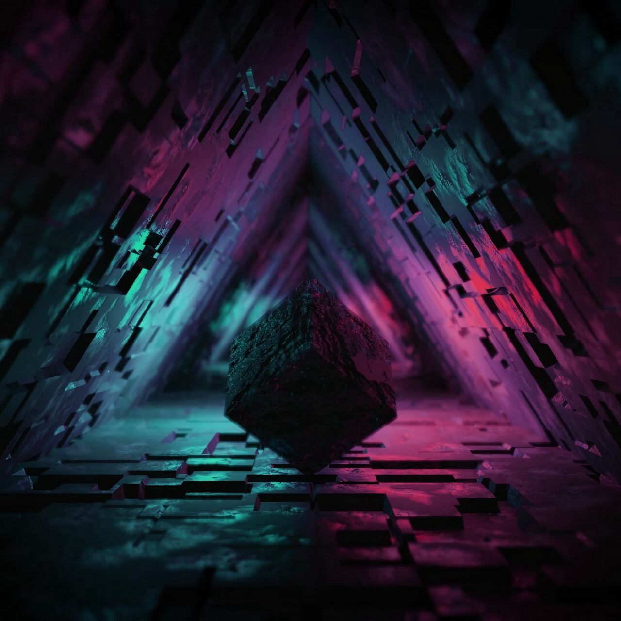 1280x1280 Download wallpaper 1280x1280 cube, figure, dark, tunnel, backlight, 3D ipad, ipad ipad mini for parallax HD background