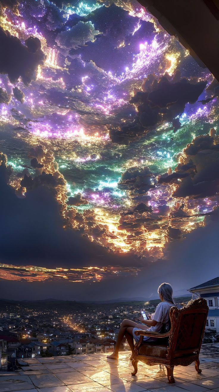 736x1313 Clouds with lights art. Clouds in sky, Dreamy world, 3D parallax wallpaper