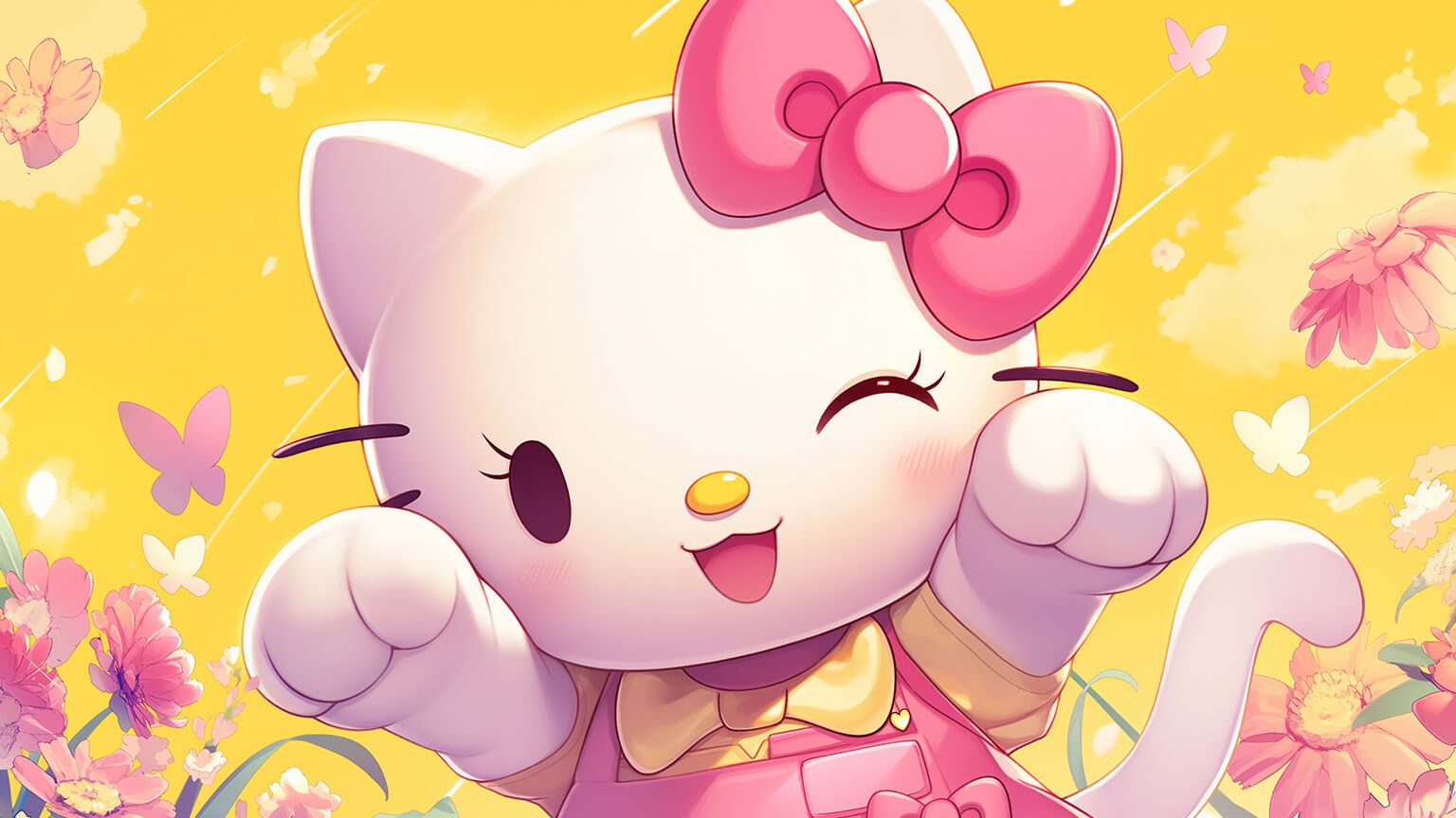 1536x864 Hello Kitty Winking Yellow Desktop Wallpaper Kitty Wallpaper