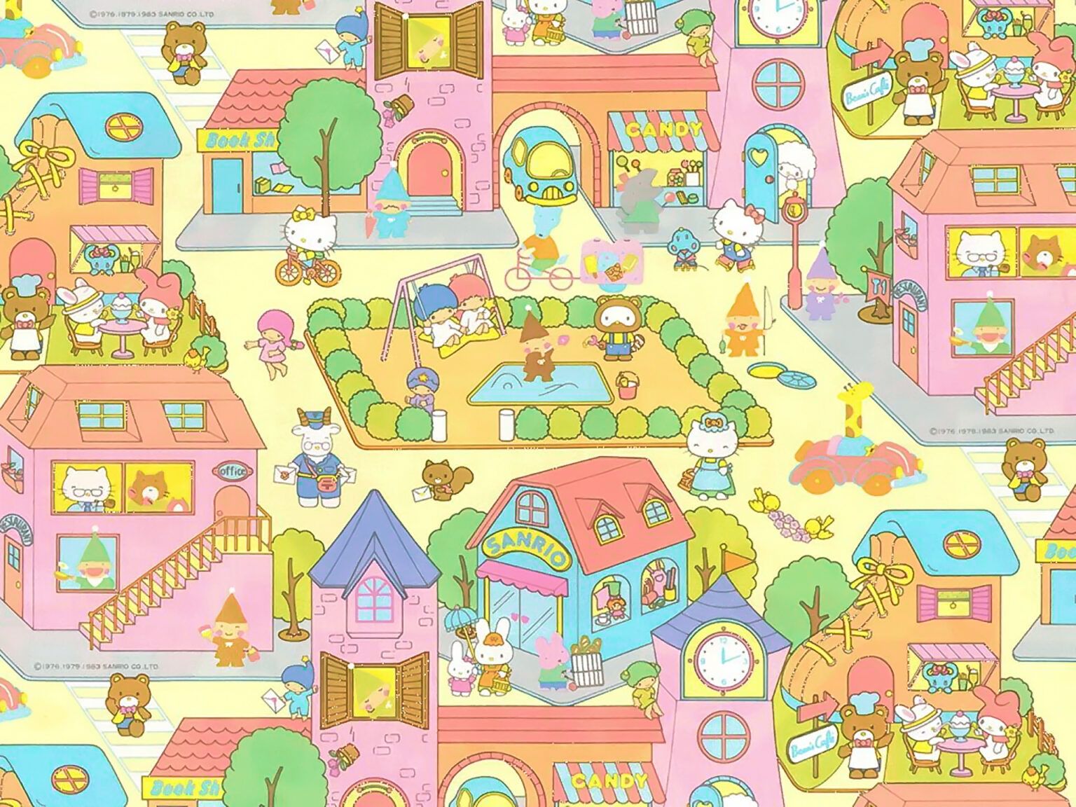 1536x1152 Cute Sanrio Town Retro Wallpaper