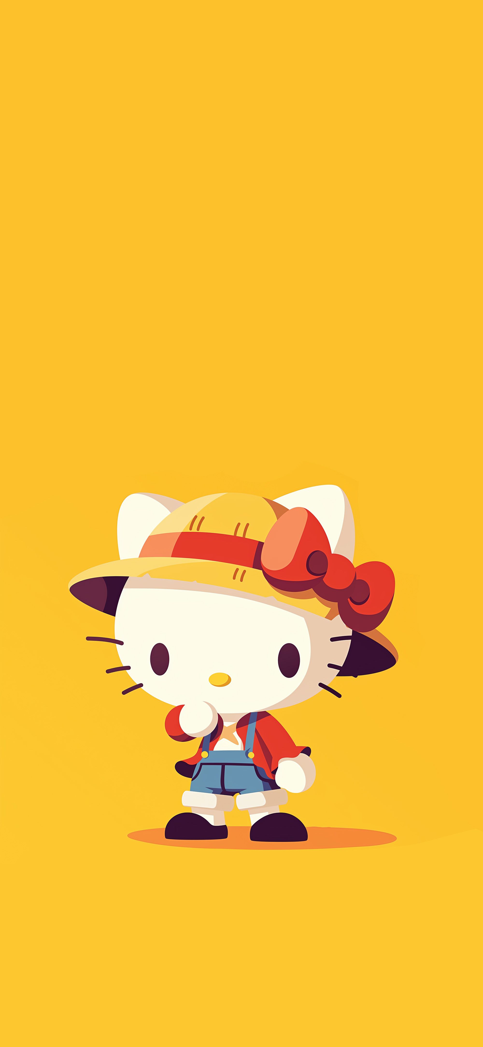 2000x4329 Hello Kitty x Luffy Cosplay Yellow Background Wallpaper iPhone
