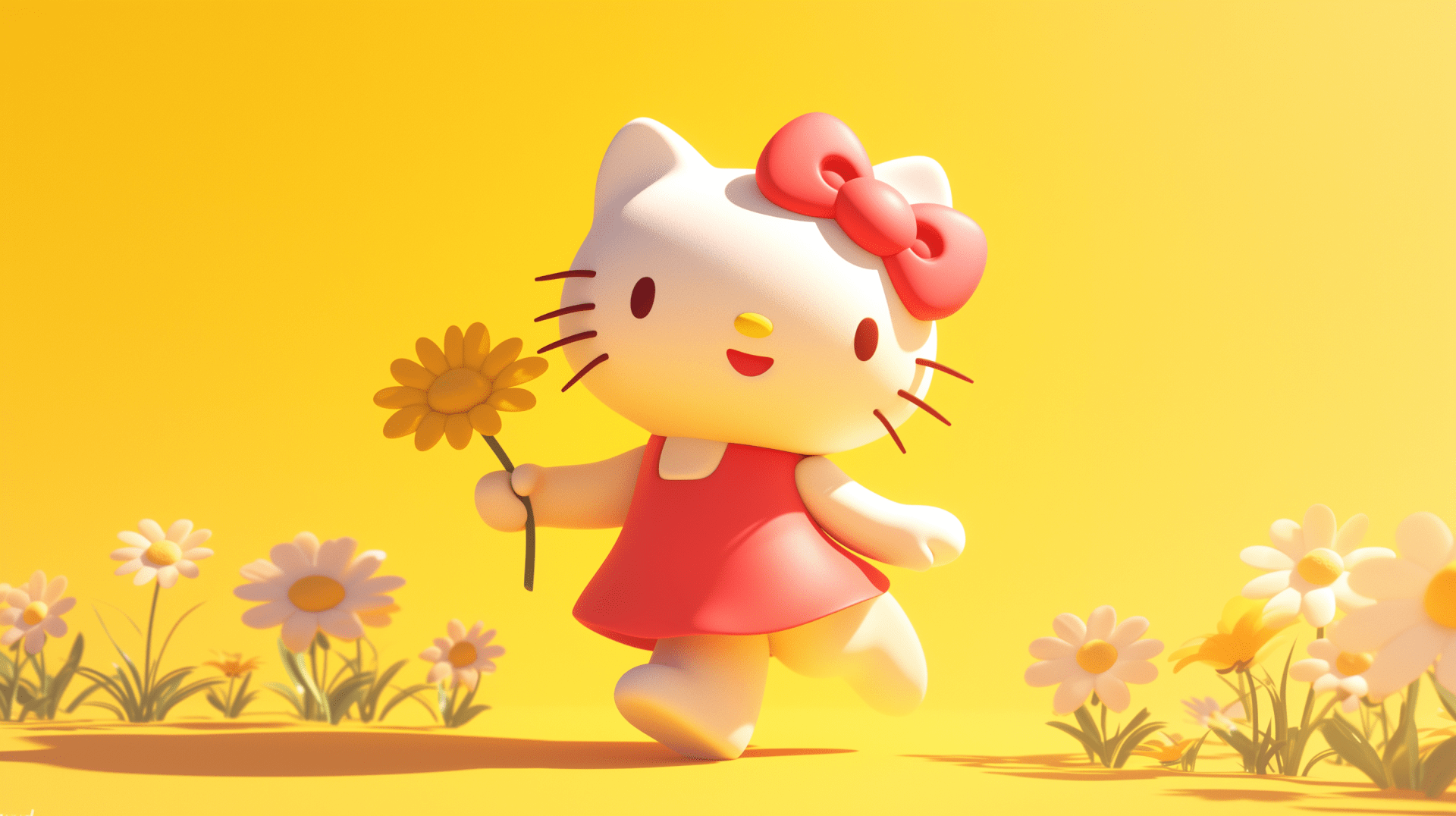 1920x1076 Hello Kitty in Sunny Flower Field Anime Wallpaper