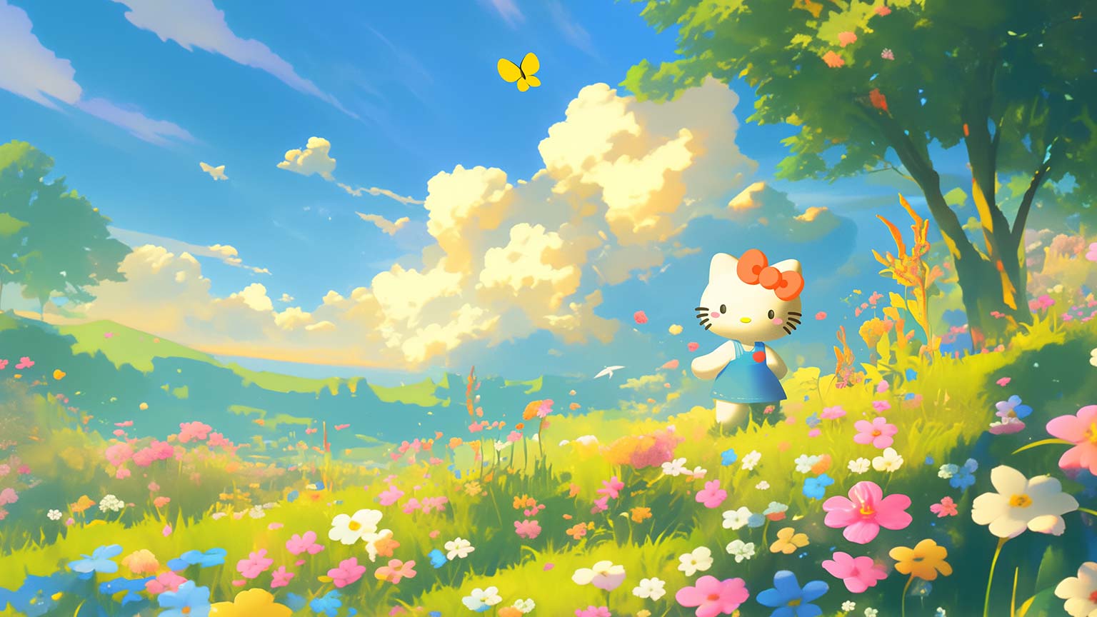1536x864 Hello Kitty Spring Vibes Wallpaper