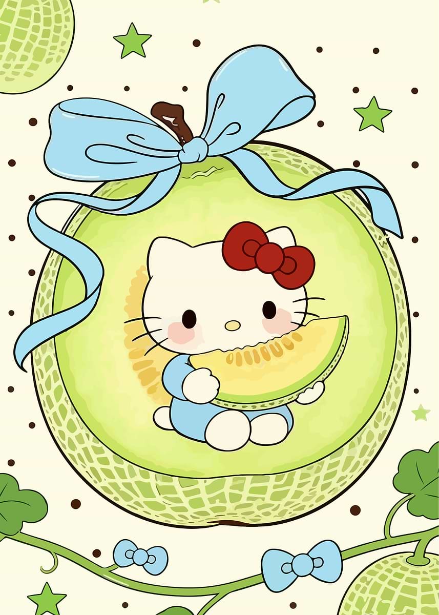 857x1200 Hello Kitty with Melon Poster, Picture & Metal Print