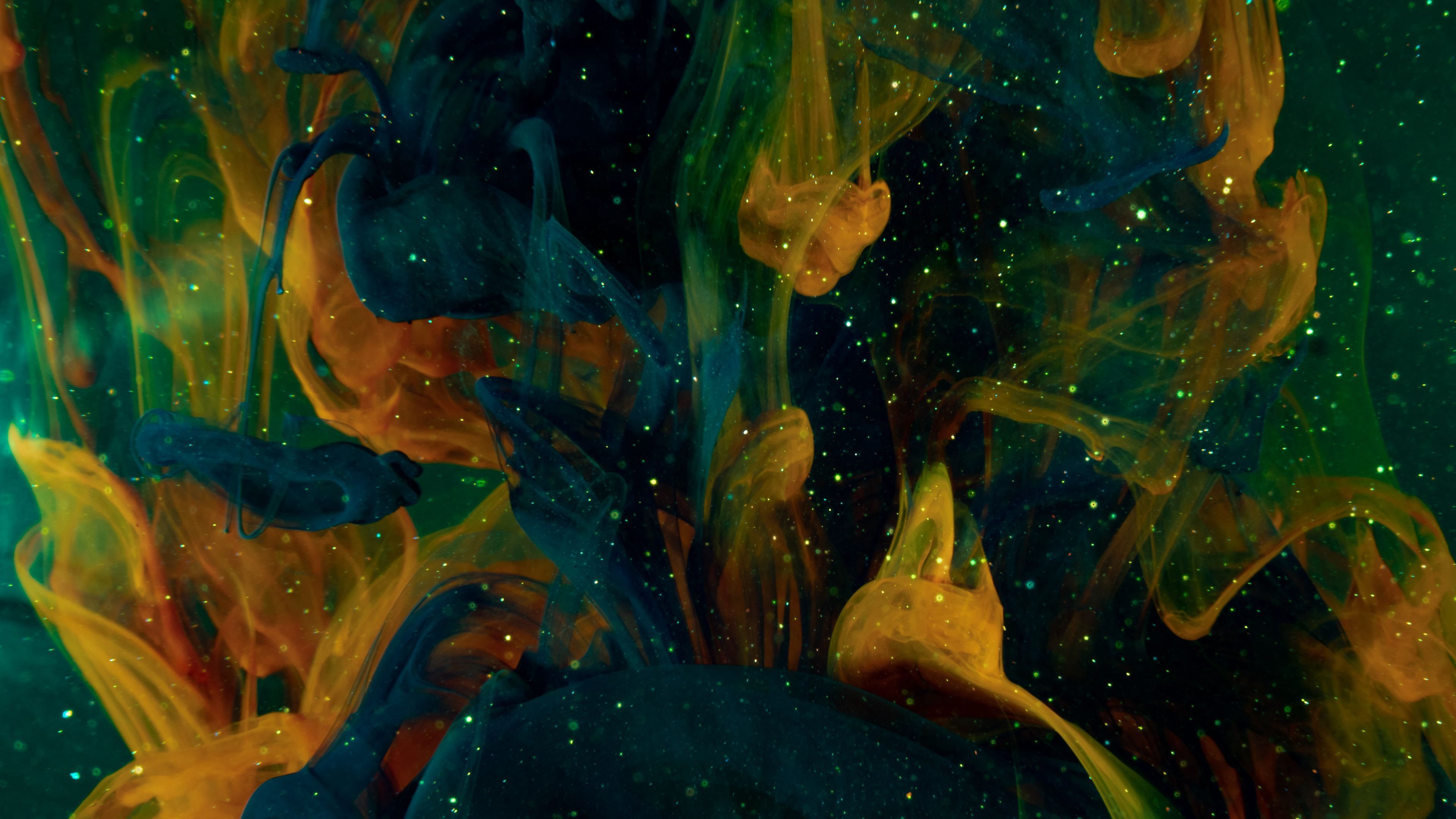 3840x2160 Blue Yellow Ink Paint Liquid 4K HD Abstract Wallpaper