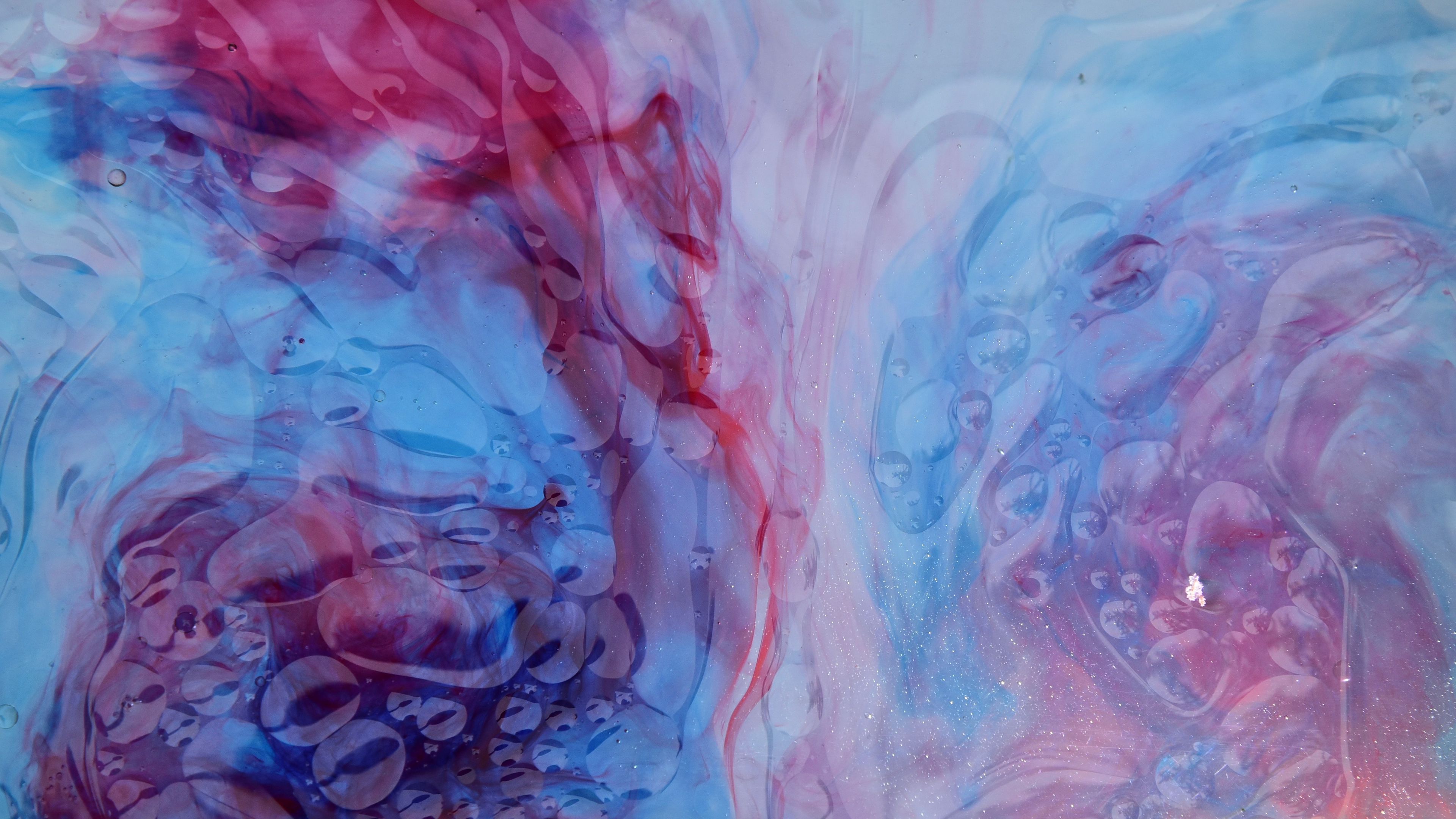 3840x2160 Blue Red Smoke Liquid Bubbles Stains 4K HD Abstract Wallpaper