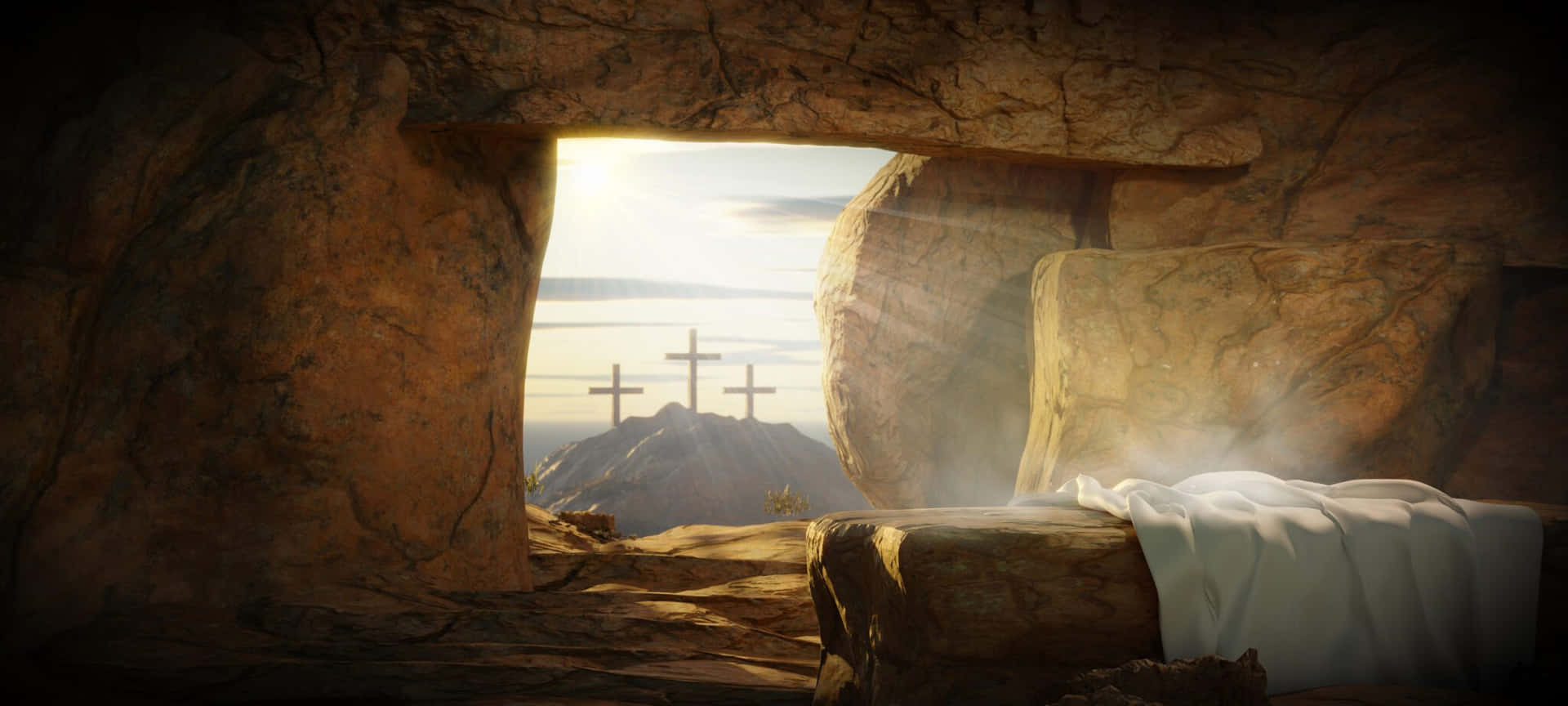 1920x864 Download Empty Jesus Tomb With Cross Picture