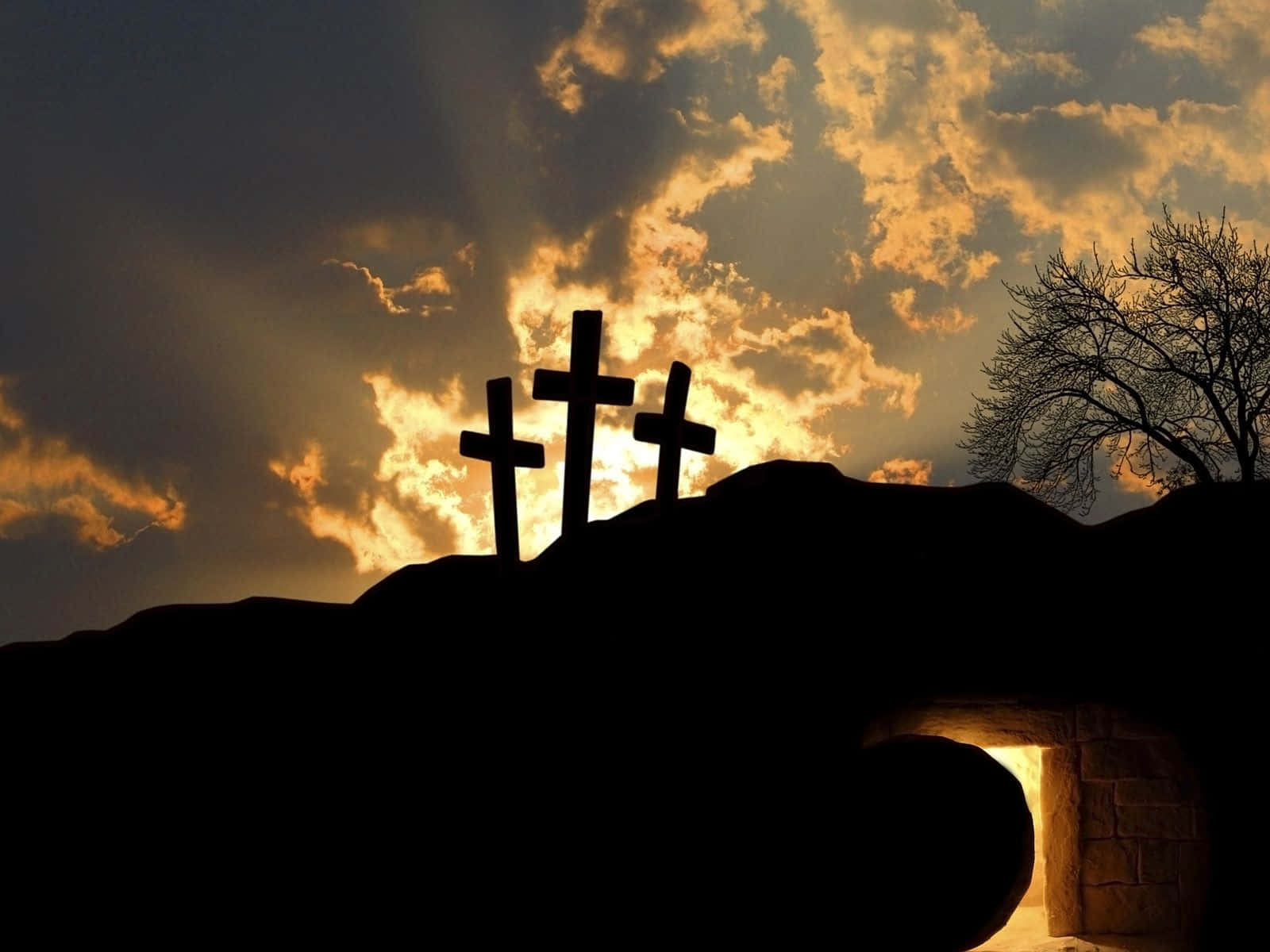 1600x1200 Download Empty Tomb With Cross Silhouettes Wallpaper