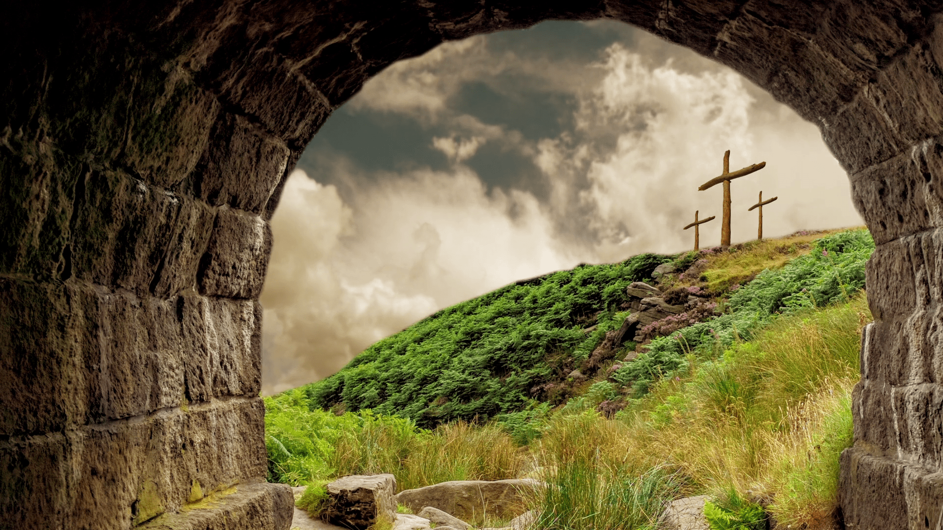 1920x1080 Easter Resurrection And Empty Tomb Crosses
