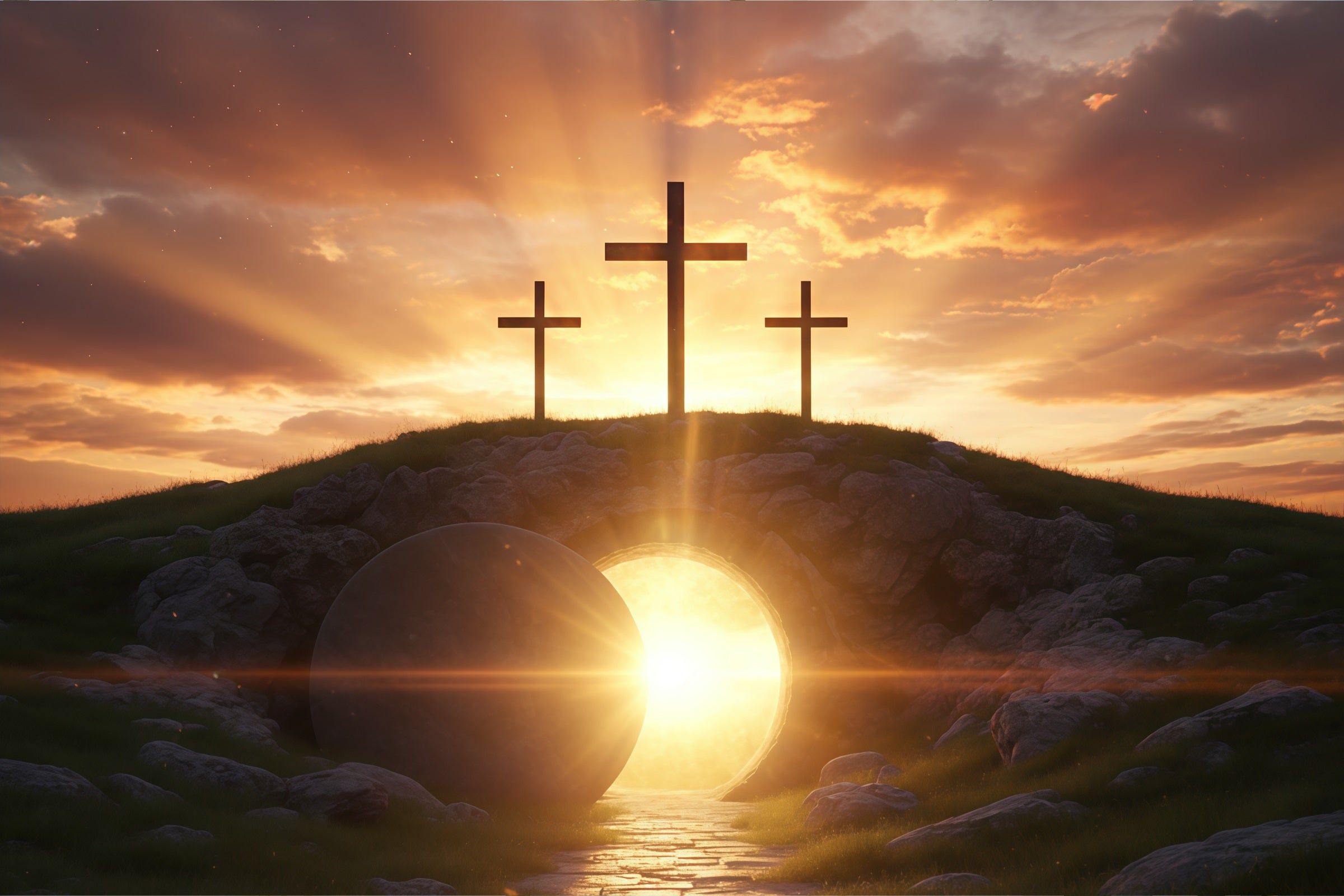 2400x1600 Easter Church Backdrop Resurrection Sunrise Empty Tomb Easter Backdrops CSH61 13