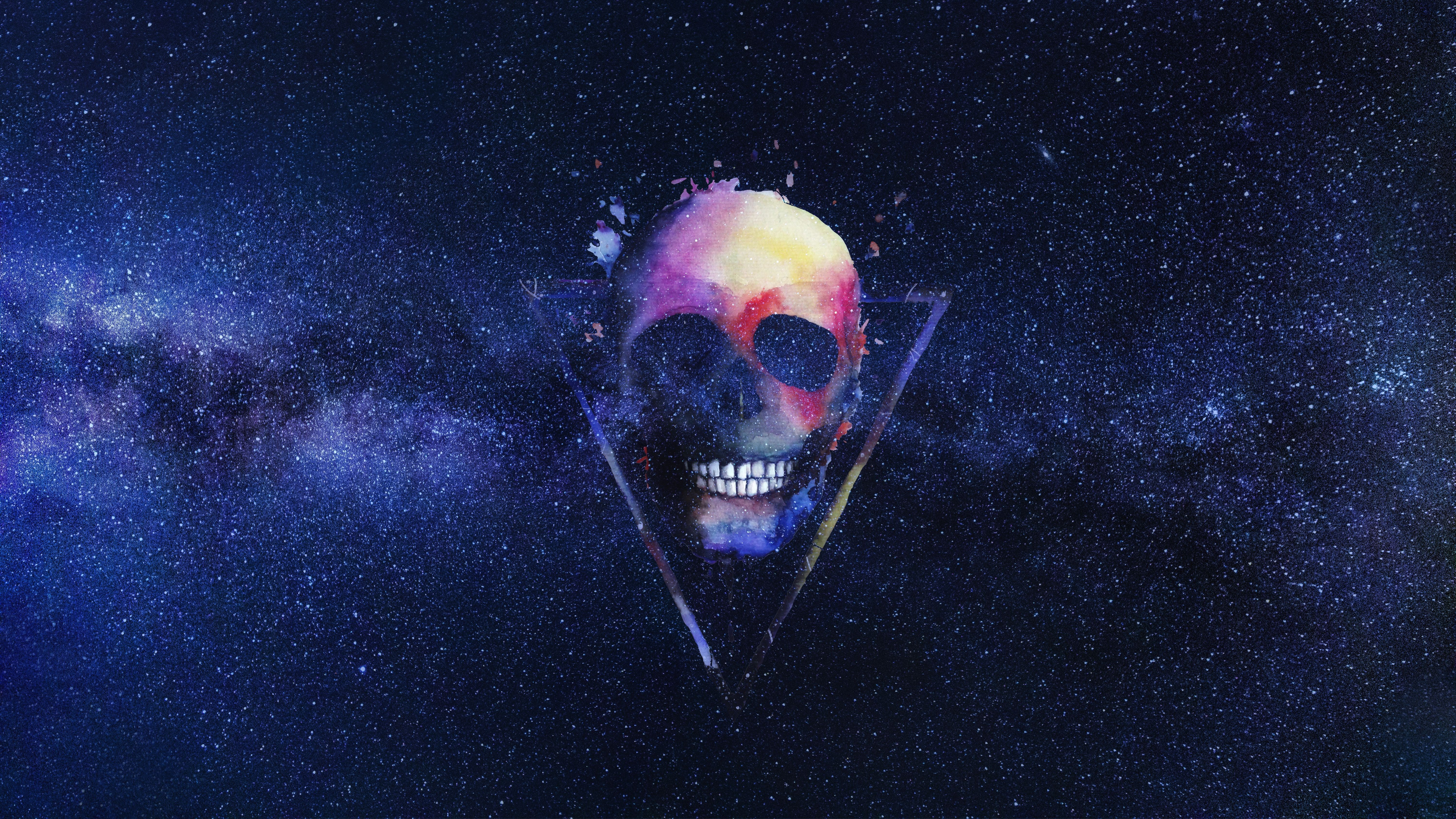 6000x3375 Download wallpaper 6000x3375 skull, starry sky, triangle, art HD background