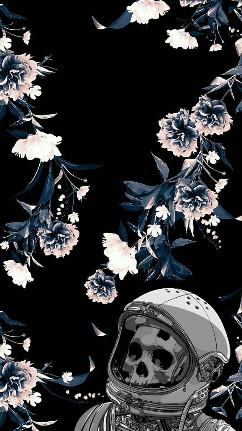 800x1422 Download Astronaut Skull Floral Aesthetic Wallpaper