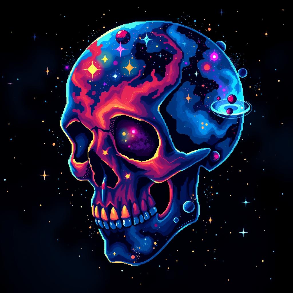 1024x1024 Cosmic Pixel Skull Art: A Galactic Vision