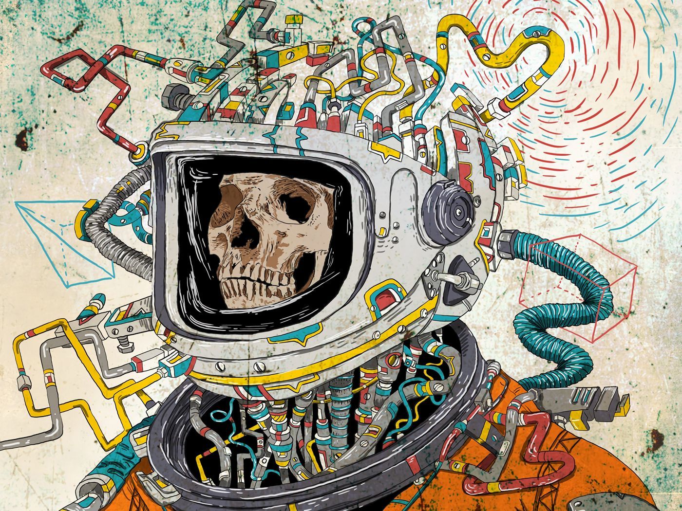 1400x1050 Download wallpaper 1400x1050 skull, space suit, art, astronaut, surreal standard 4:3 HD background