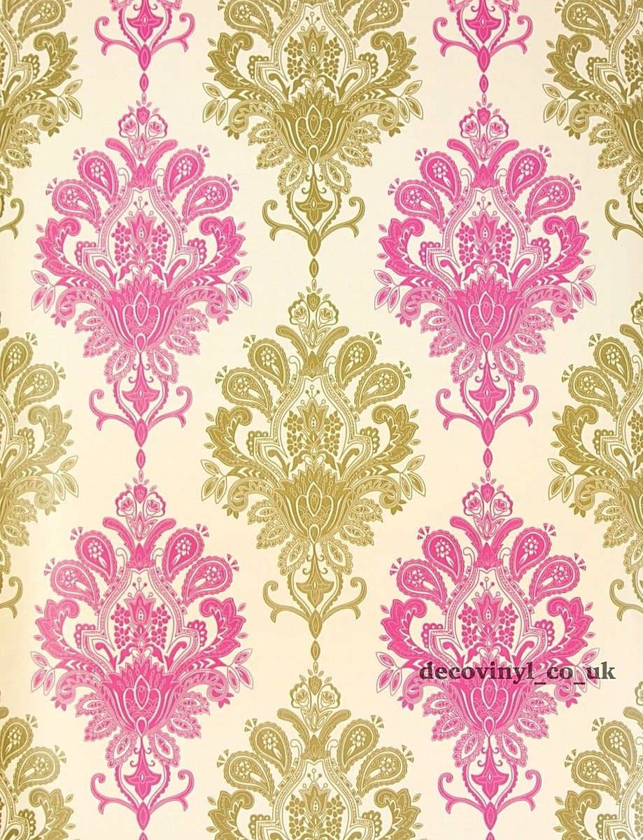 919x1200 10M VICTORIAN ADHESIVE WALLPAPER CREAM PINK DAMASK STICKY BACK PLASTIC FABLON UK