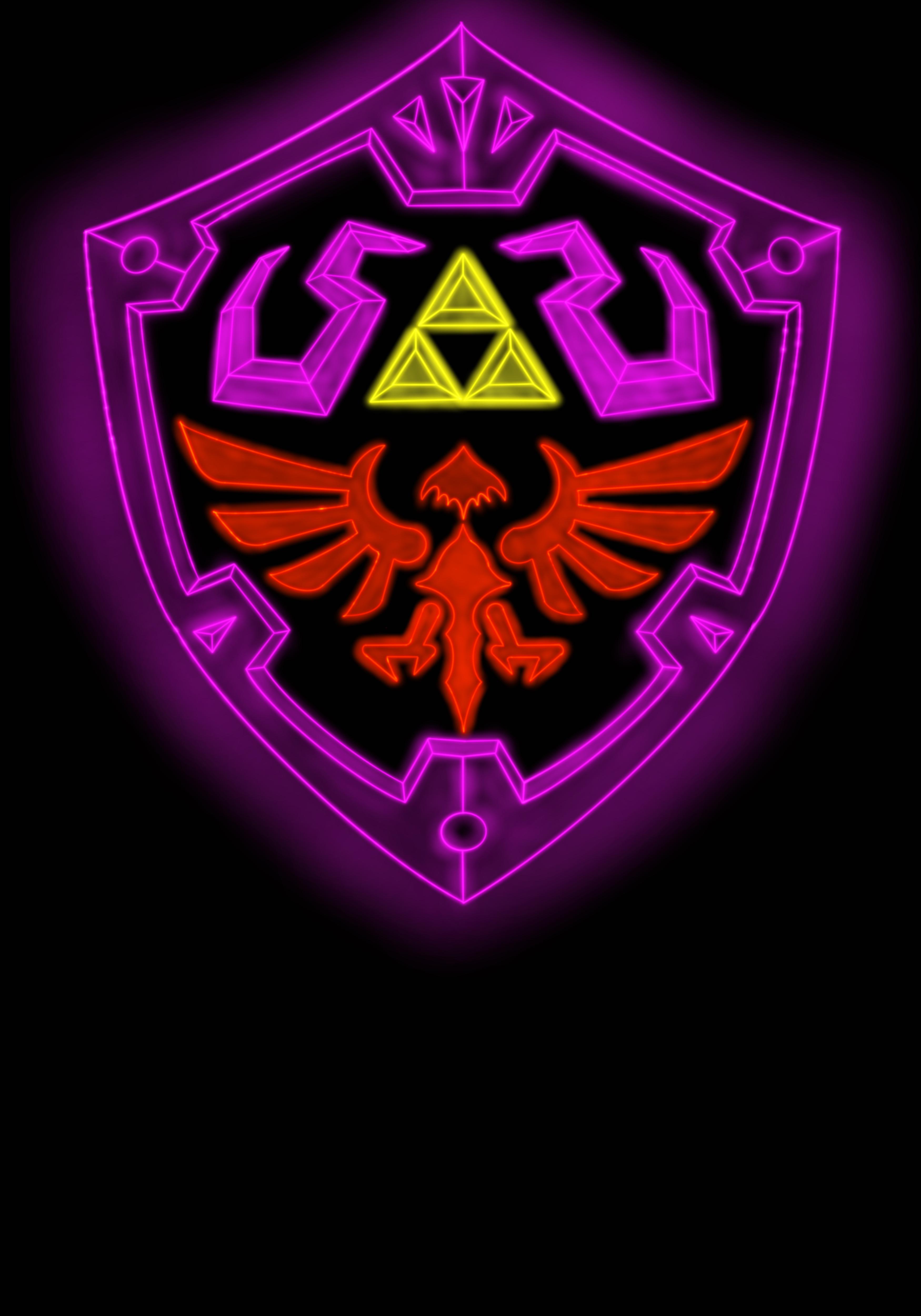 3500x5000 OC Neon Hylian Shield, as requested with a full black background