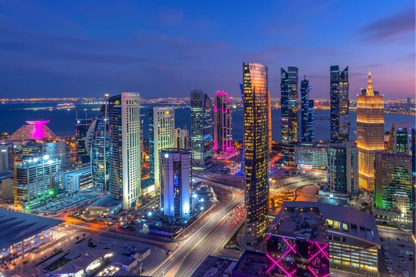 1350x900 Download Qatar's Architecture Glows at Night Picture